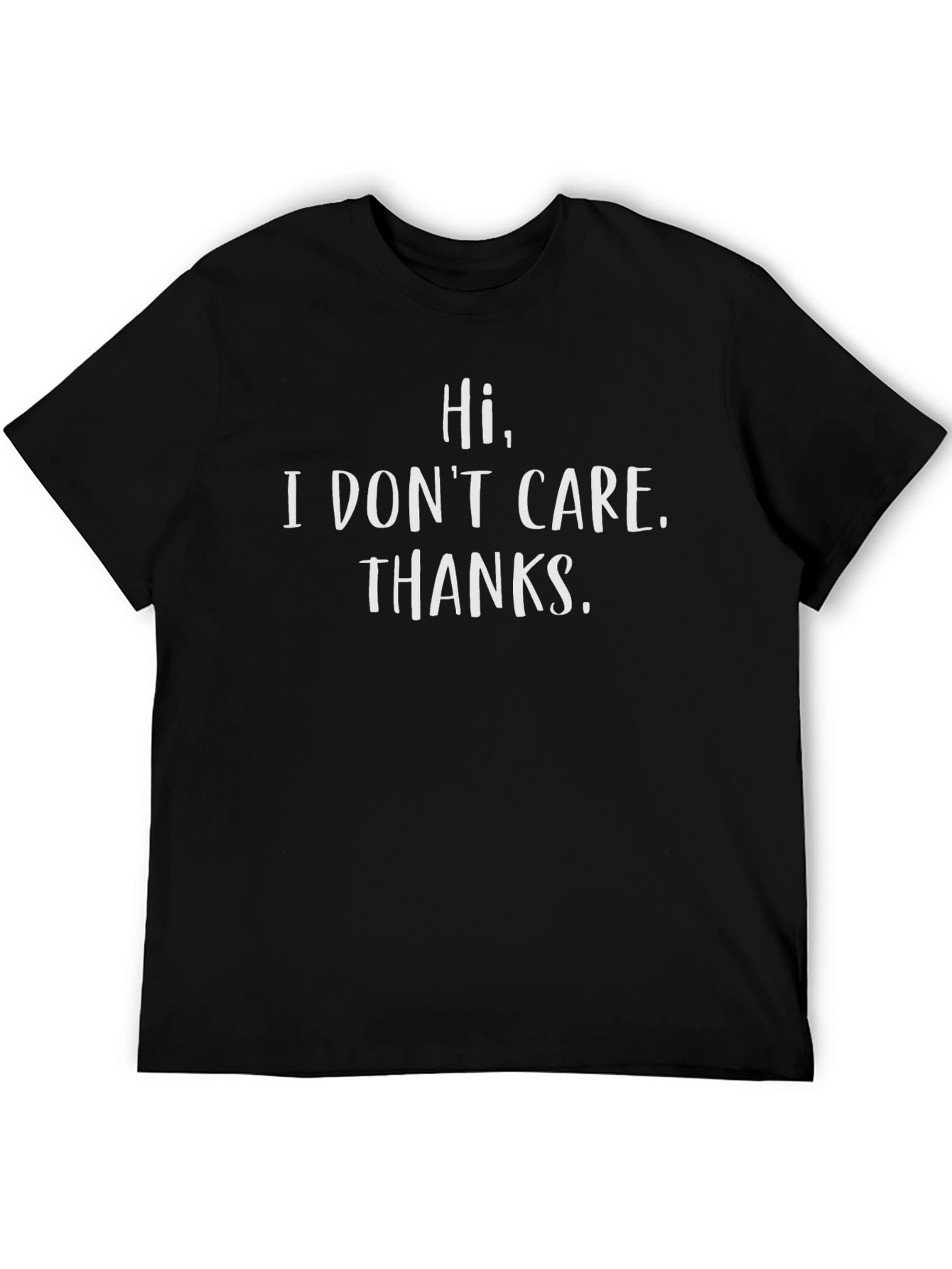 Black Humorous "Hi, I DON'T CARE. THANKS." Graphic T-Shirt view 5
