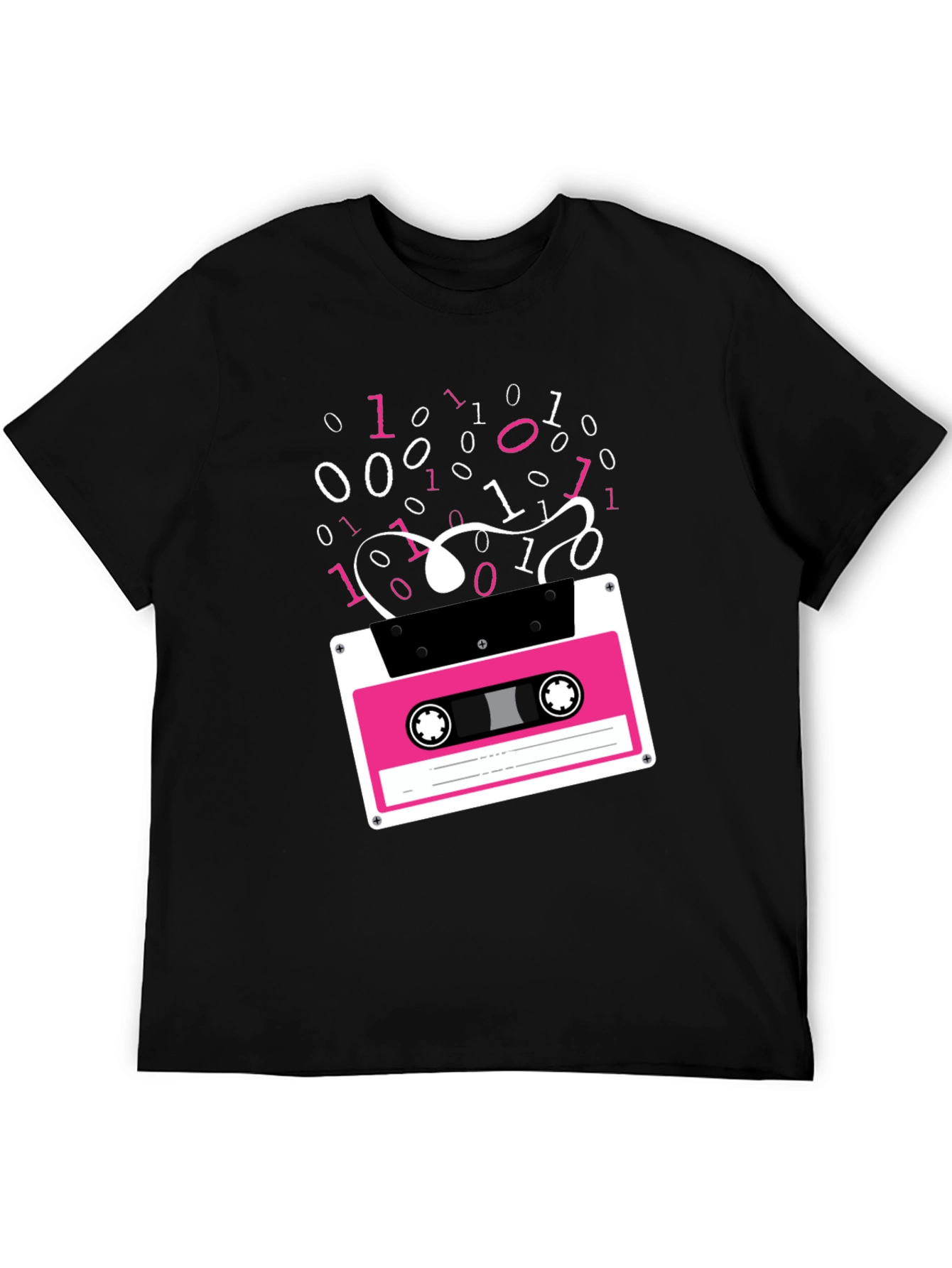 Black Retro Cassette Tape Binary Code Graphic Tee view 5
