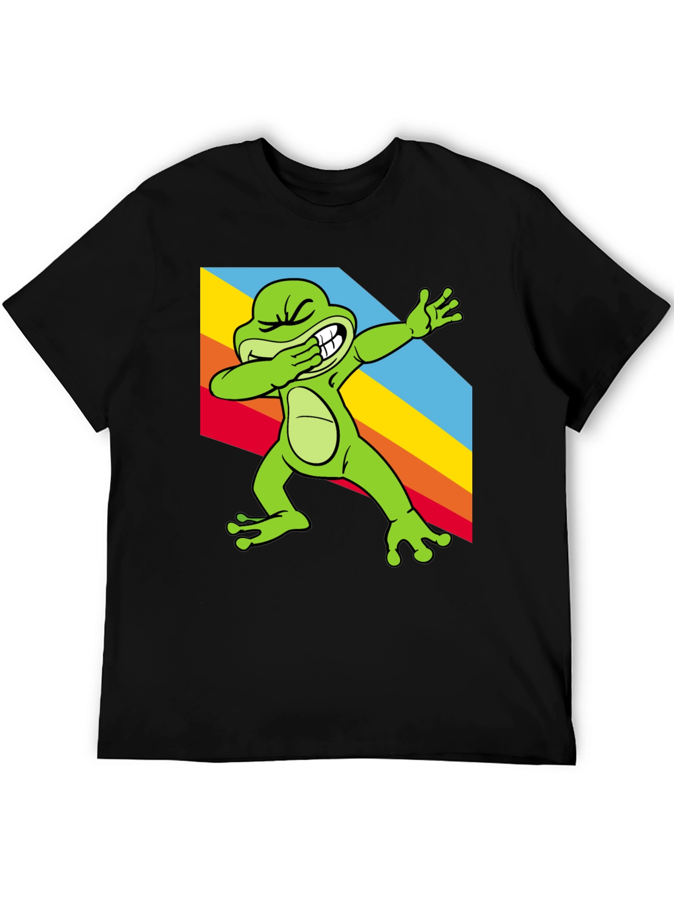 Black Dabbing Frog Tee - Rainbow Dab Cool Graphic T-Shirt view 5