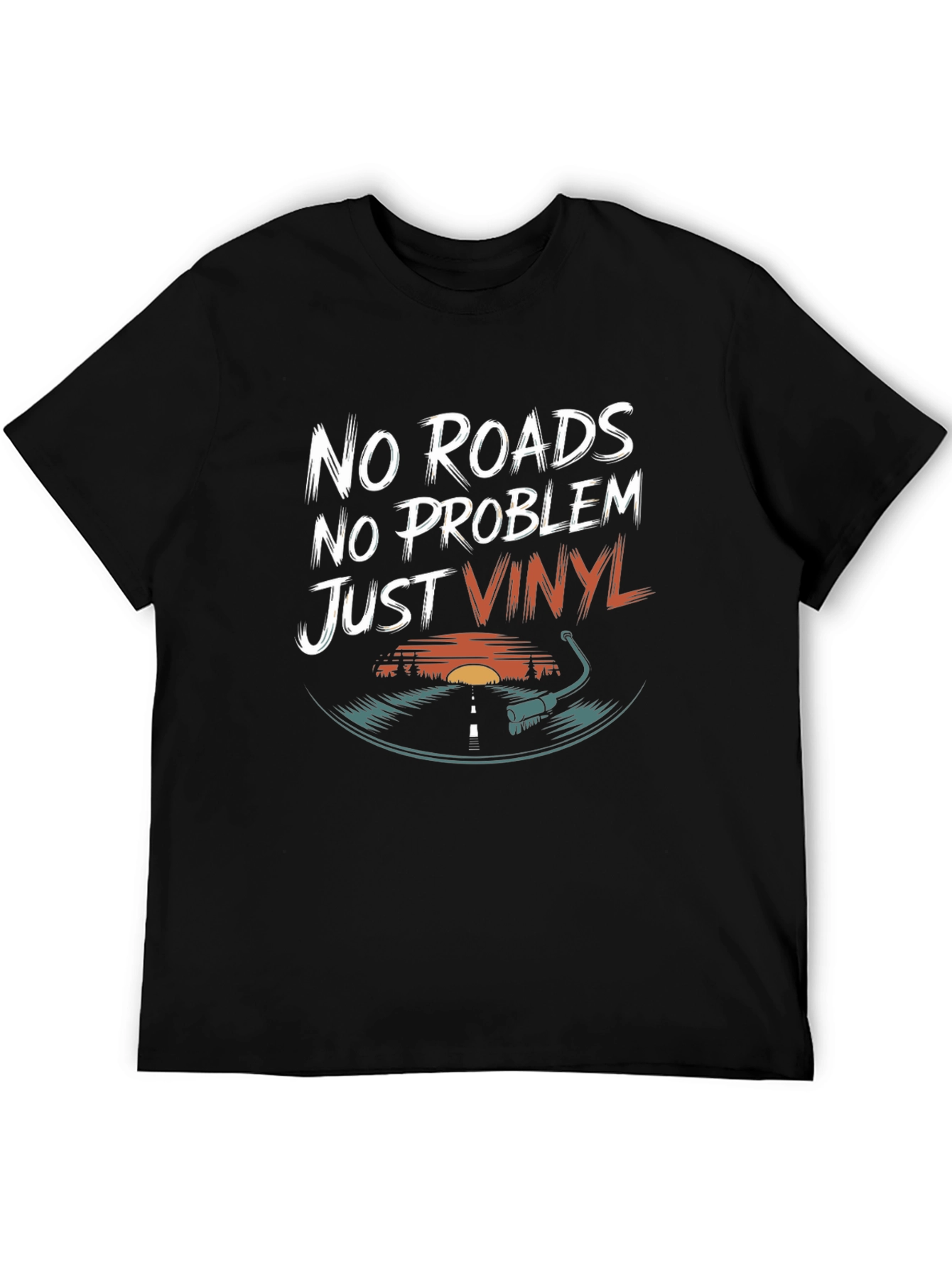 Black Vinyl Music T-Shirt - No Roads, No Problem view 5
