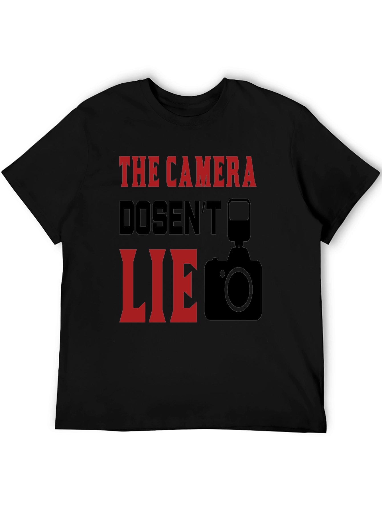 Black The Camera Doesn't Lie Graphic T-Shirt view 5