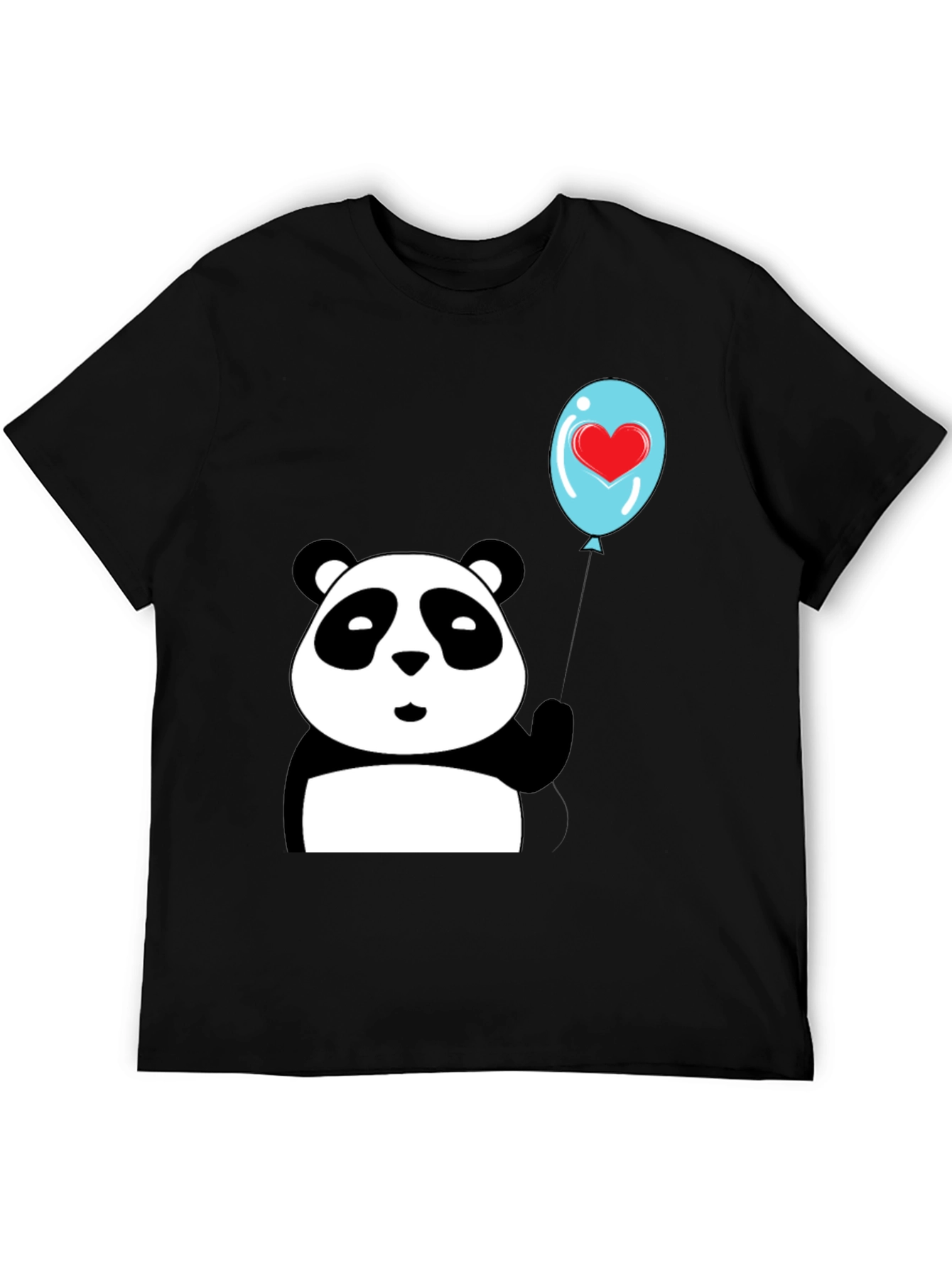 Black Cute Panda with Heart Balloon Graphic Tee view 5
