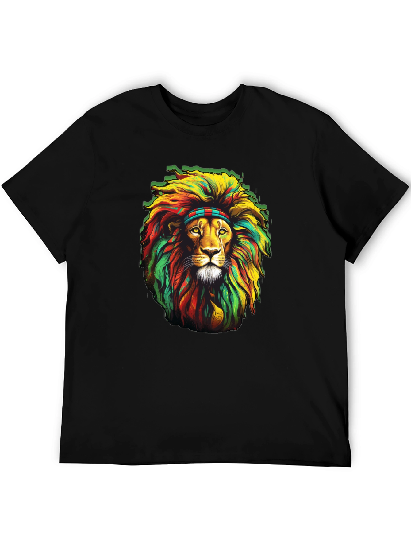 Black Rasta Lion Graphic T-Shirt - Black view 5