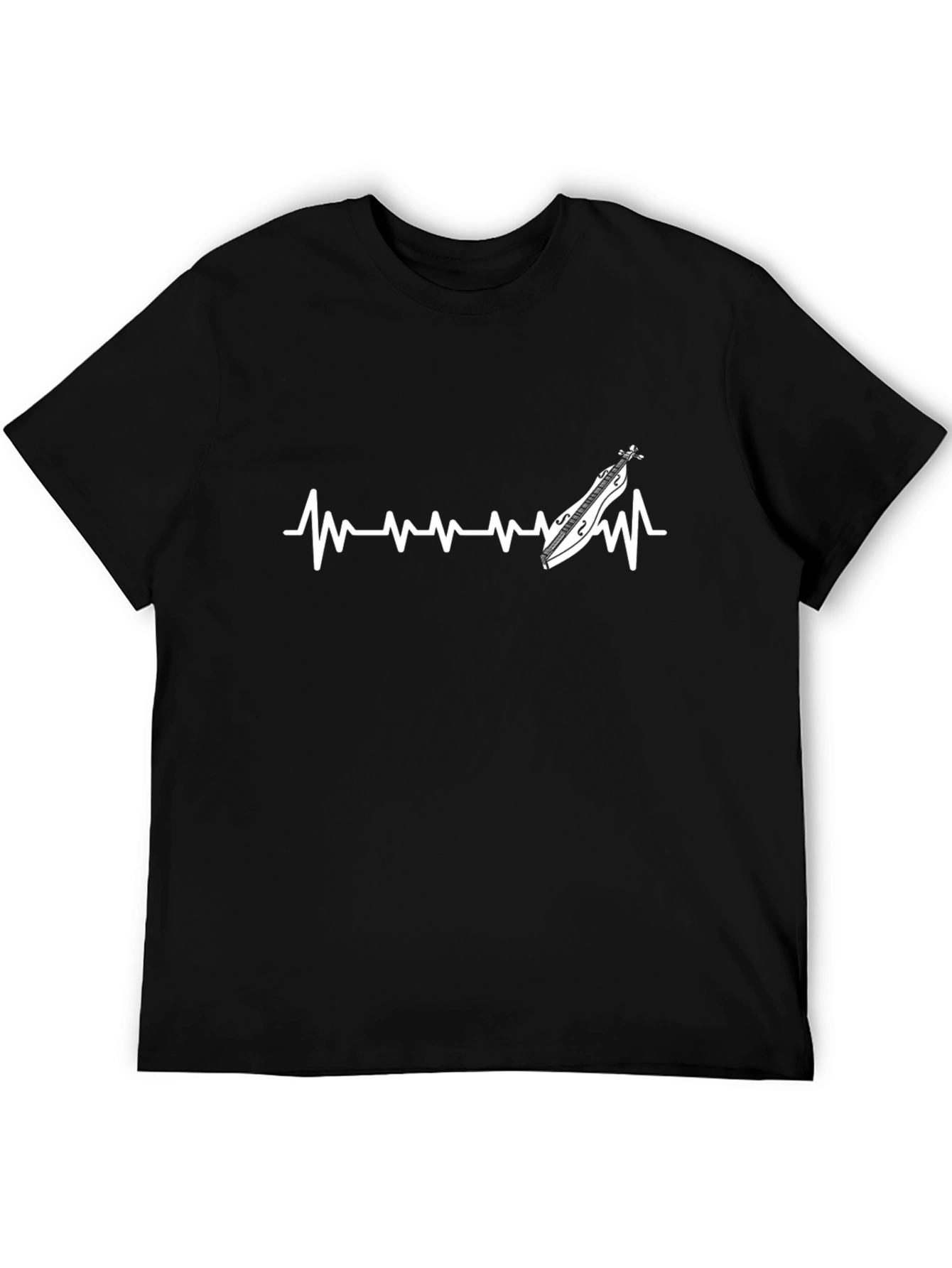 Black Dulcimer Heartbeat Graphic Tee - Black Cotton T-Shirt view 5