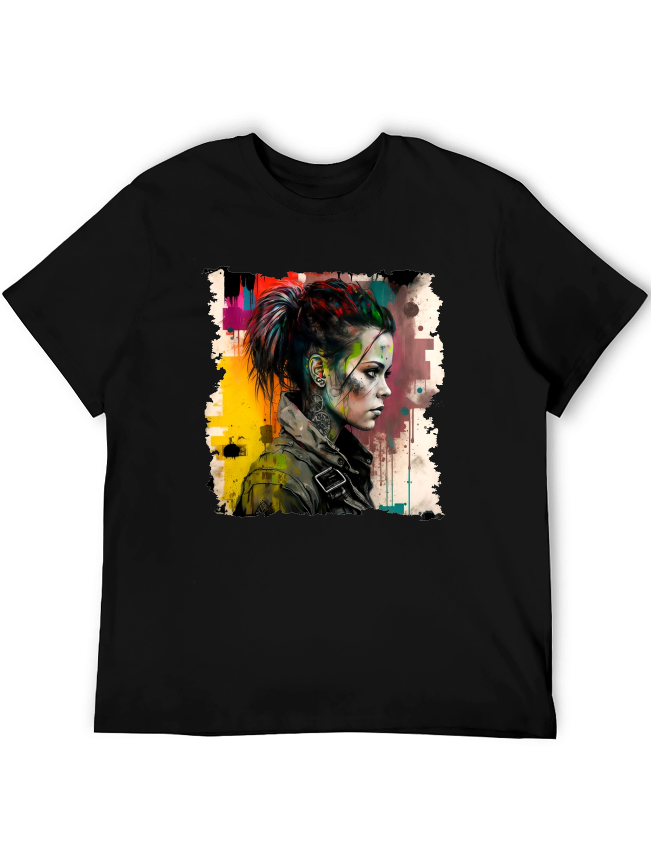 Black Edgy Watercolor Woman Graphic Tee view 5