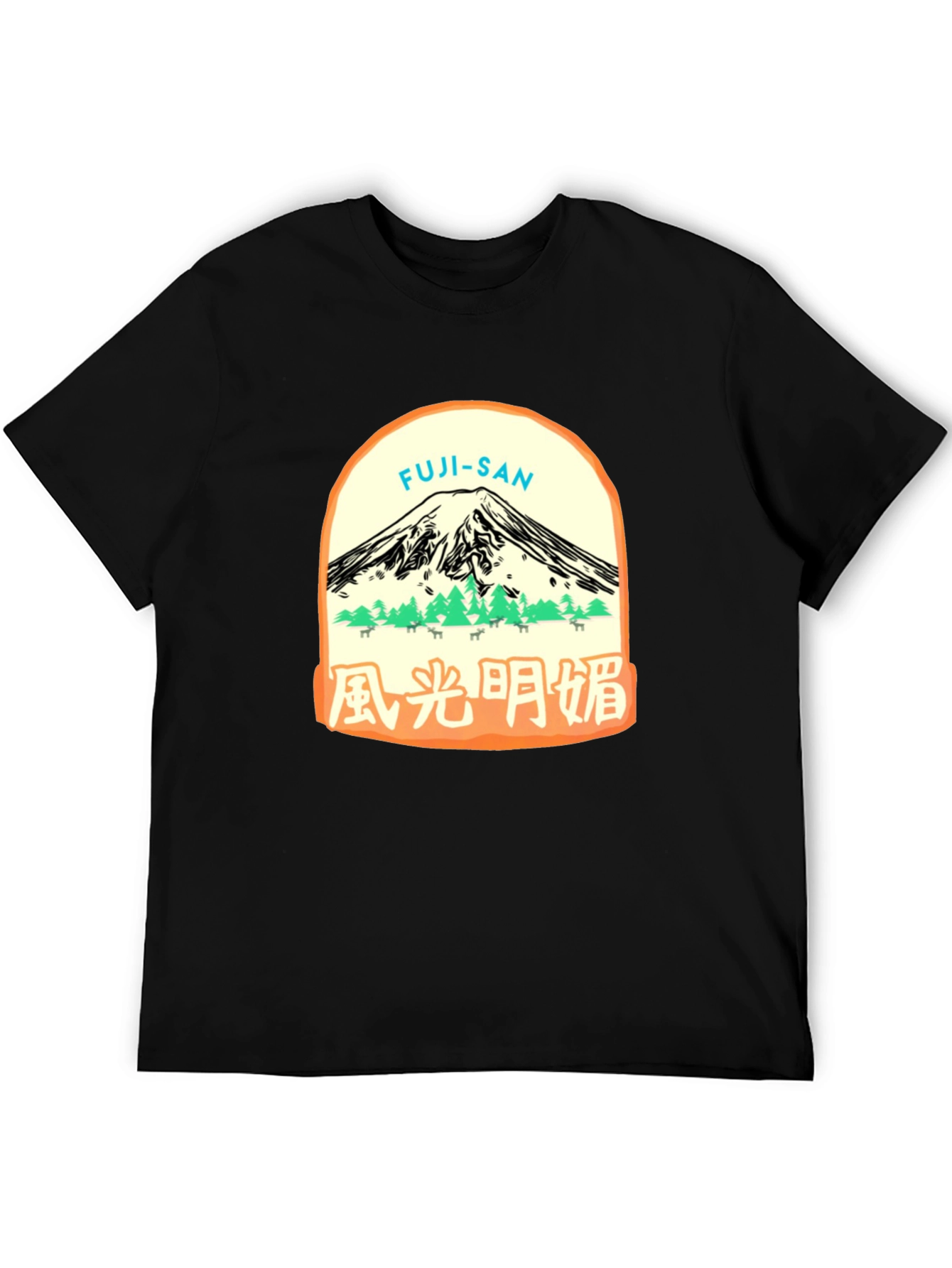 Black Fuji-San Graphic Tee - Black Cotton T-Shirt view 5
