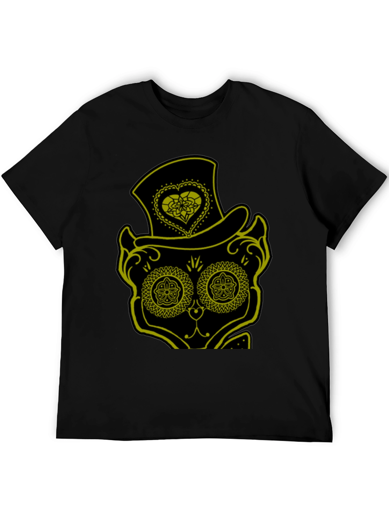 Black Sugar Skull Cat Tee - Men's Black T-Shirt view 5