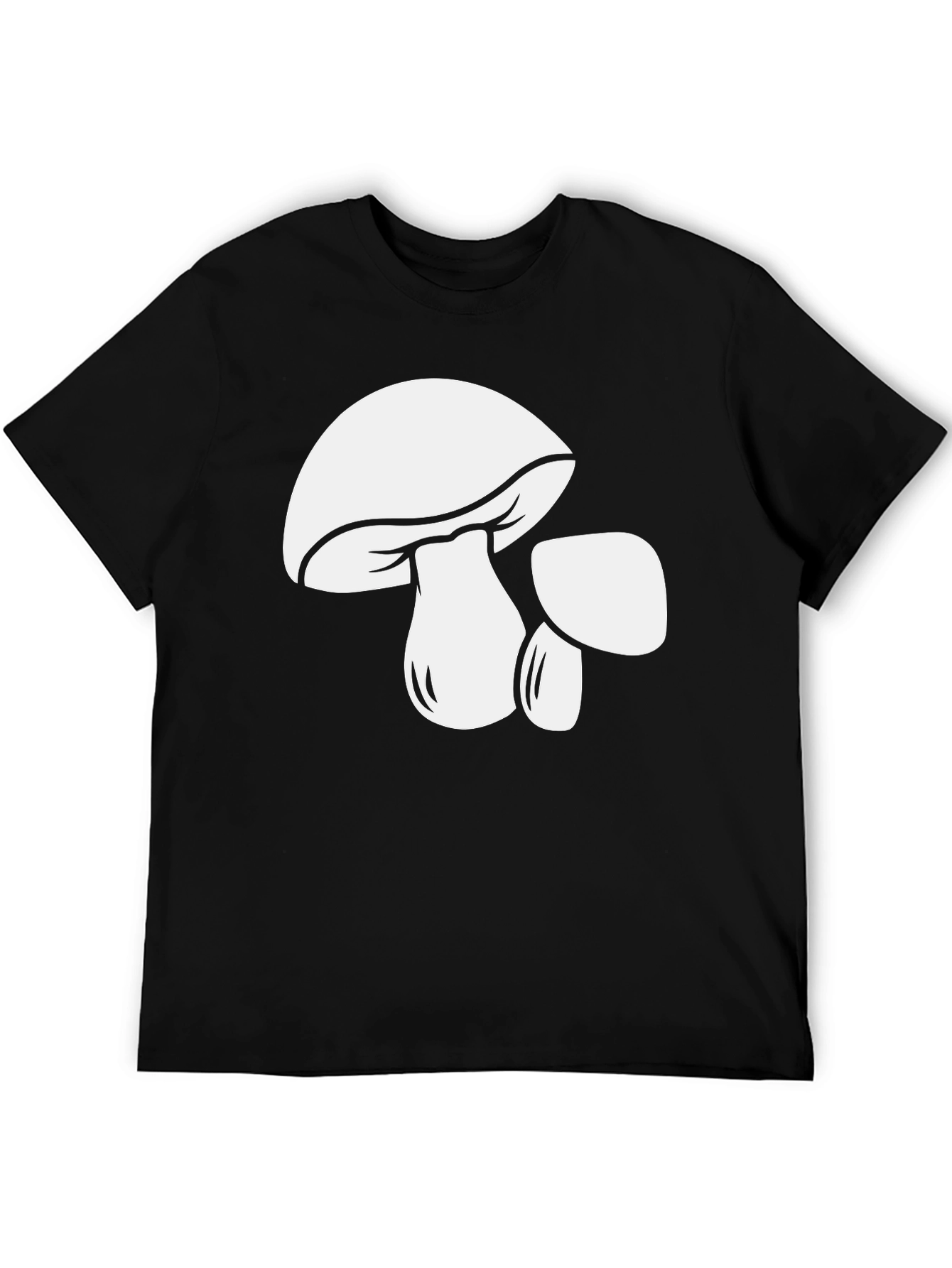 Black Mushroom Graphic Tee - Bold Black Cotton T-Shirt view 5