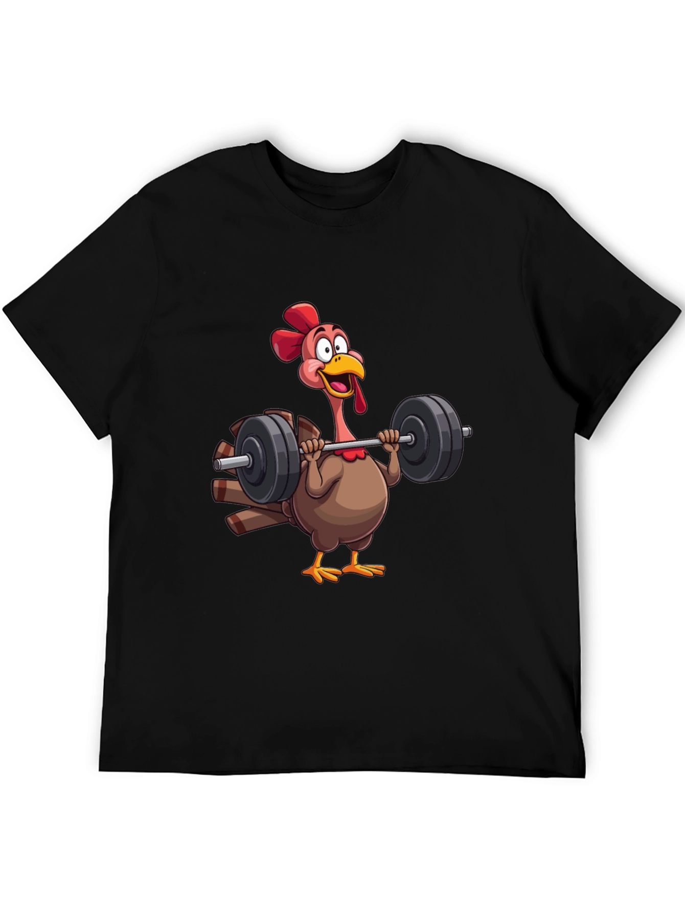 Black Funny Turkey Lifting Weights Black T-Shirt view 5