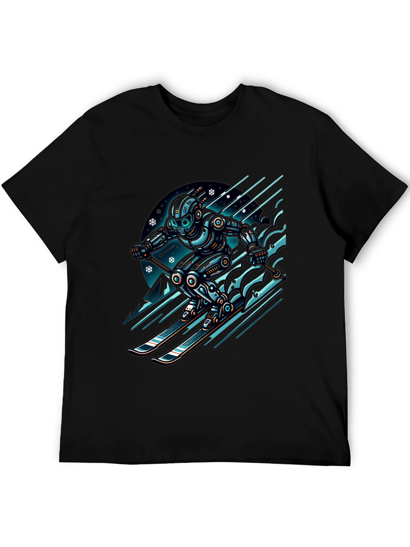 Black Robot Skier Graphic Tee - Black Cotton T-Shirt view 5