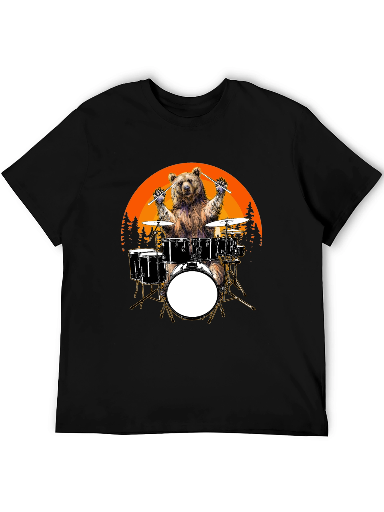 Black Bear Drummer T-Shirt - Sunset Design, Unique Graphic Tee view 5