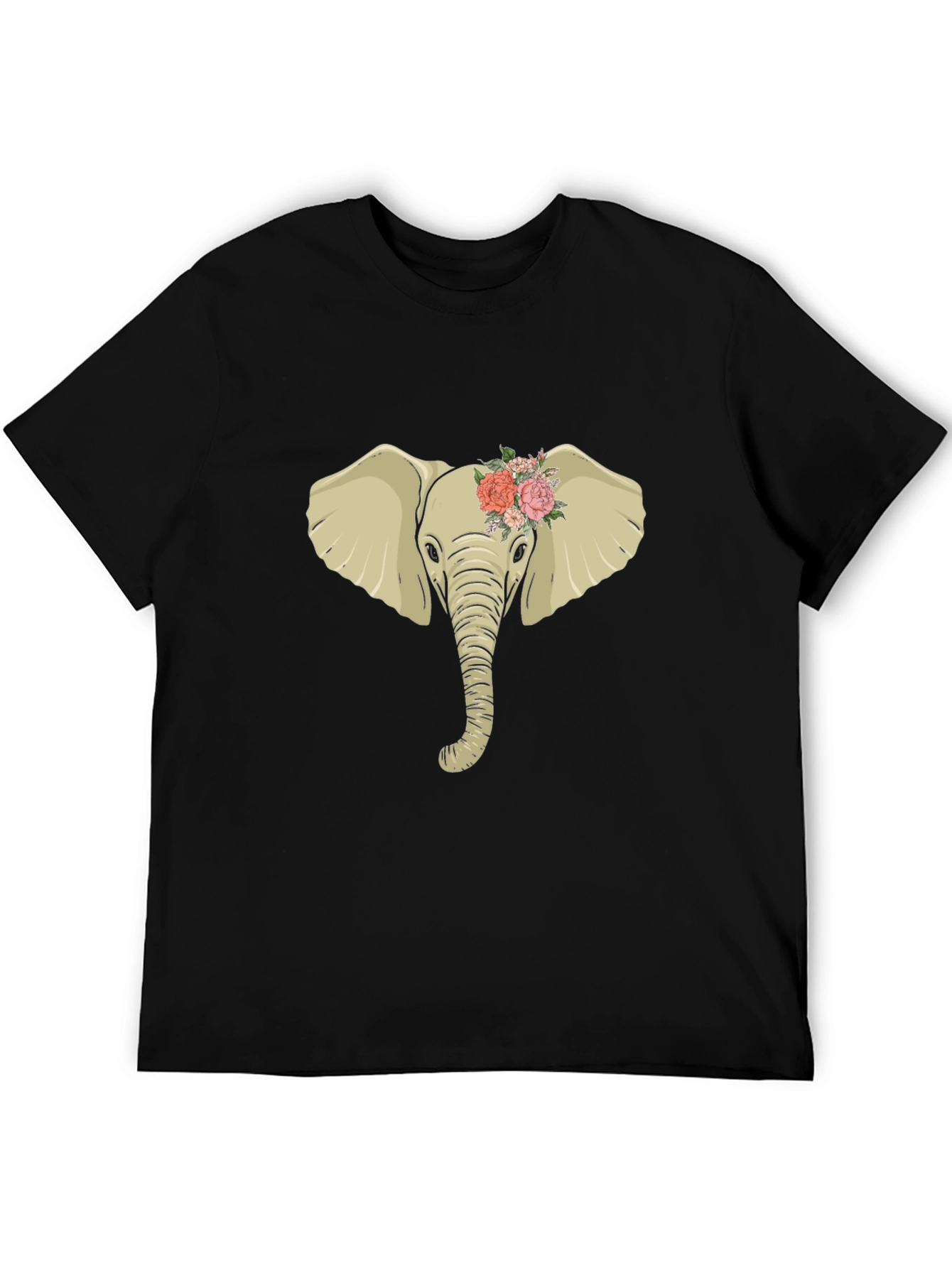 Black Elephant with Flowers Graphic Tee view 5