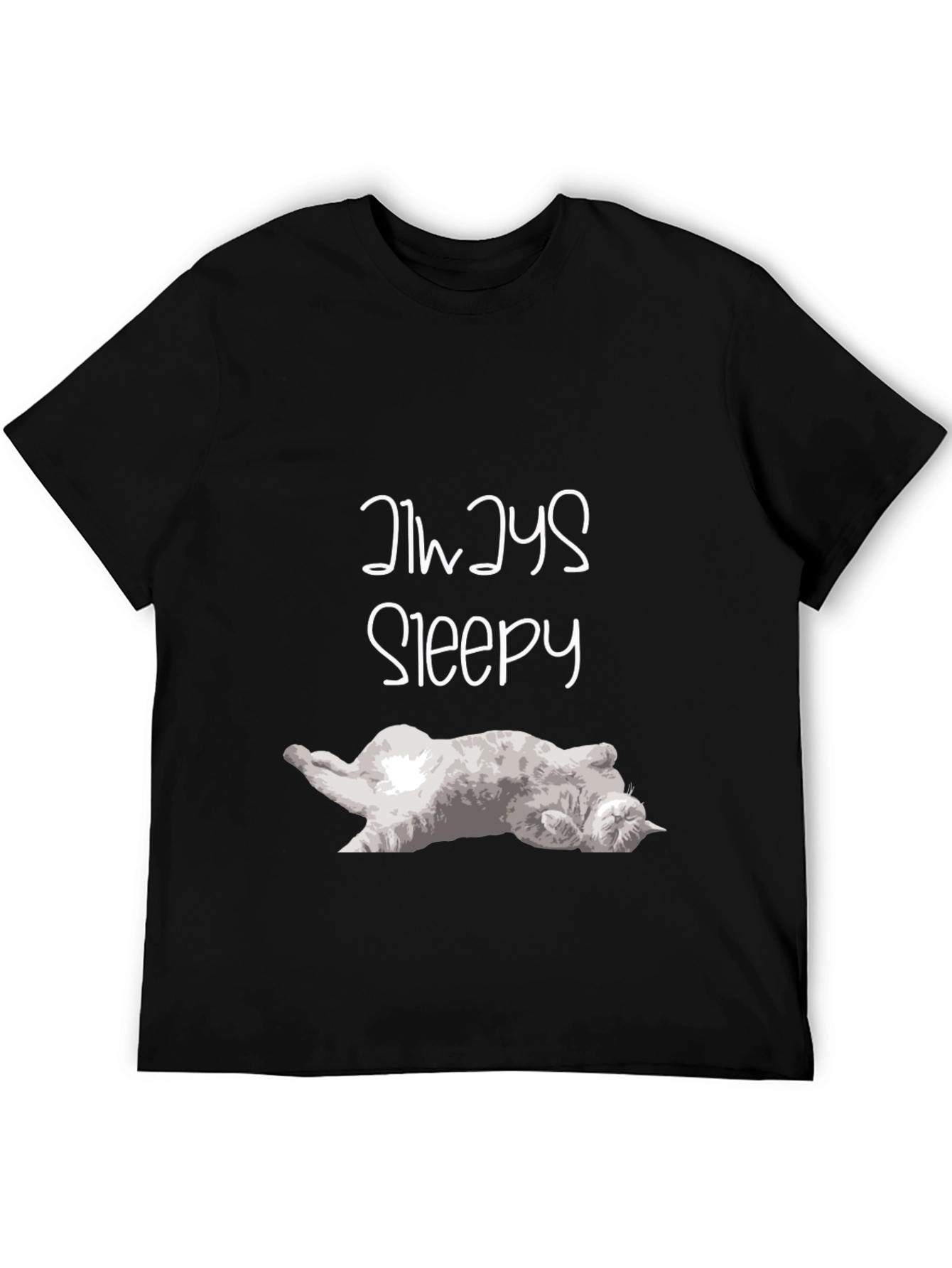 Black Always Sleepy Cat T-Shirt - Men's Black Tee view 5