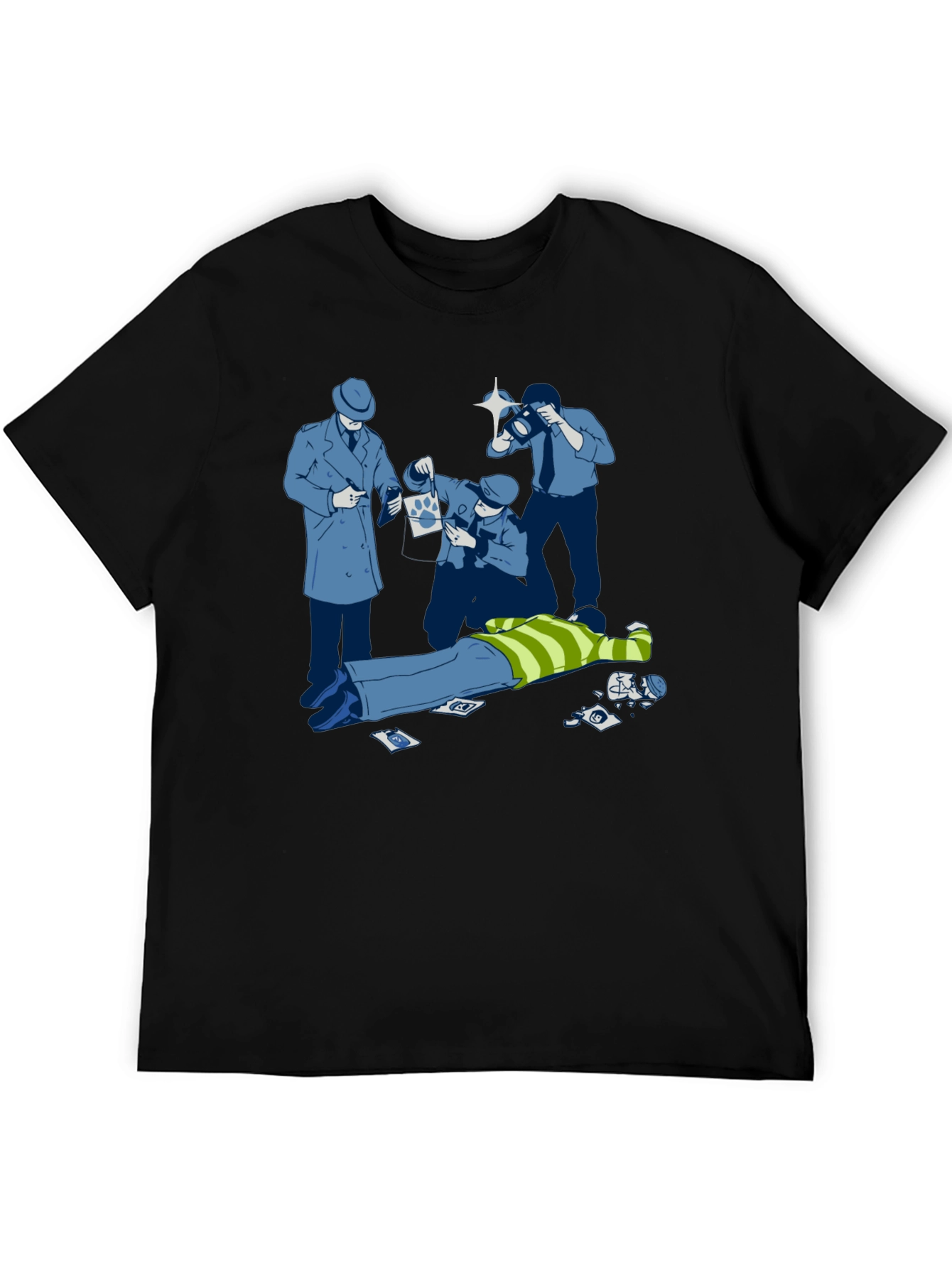 Black Cartoon Crime Scene Black T-Shirt view 5