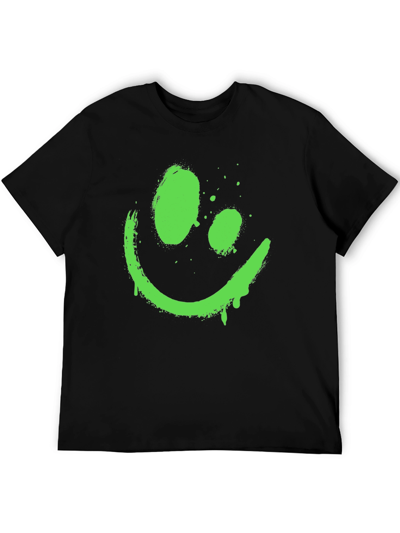 Black Neon Green Smiley Face Graphic Black T-Shirt view 5
