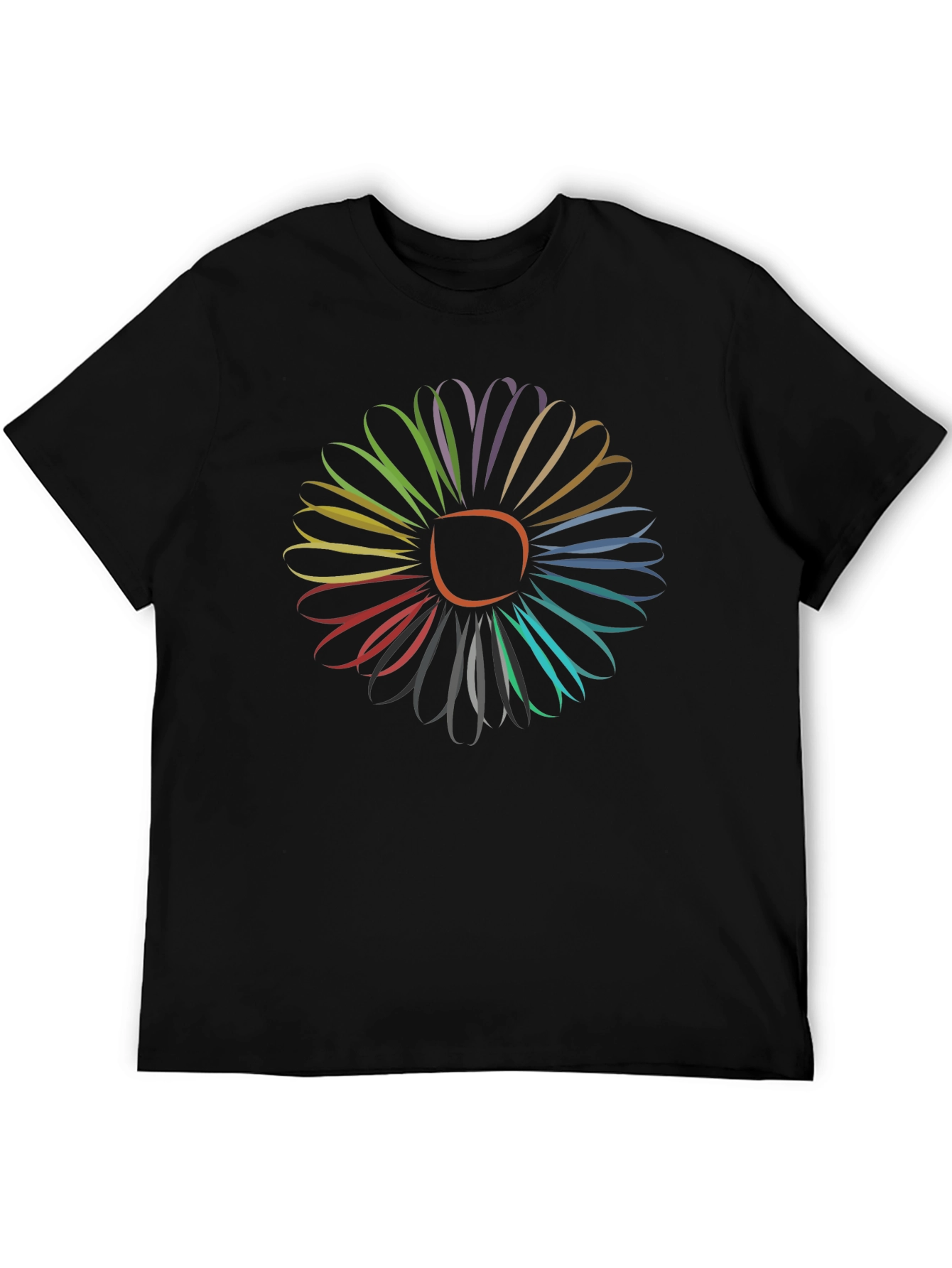 Black Vibrant Flower Graphic Tee - Stylish Men's Black T-Shirt view 5