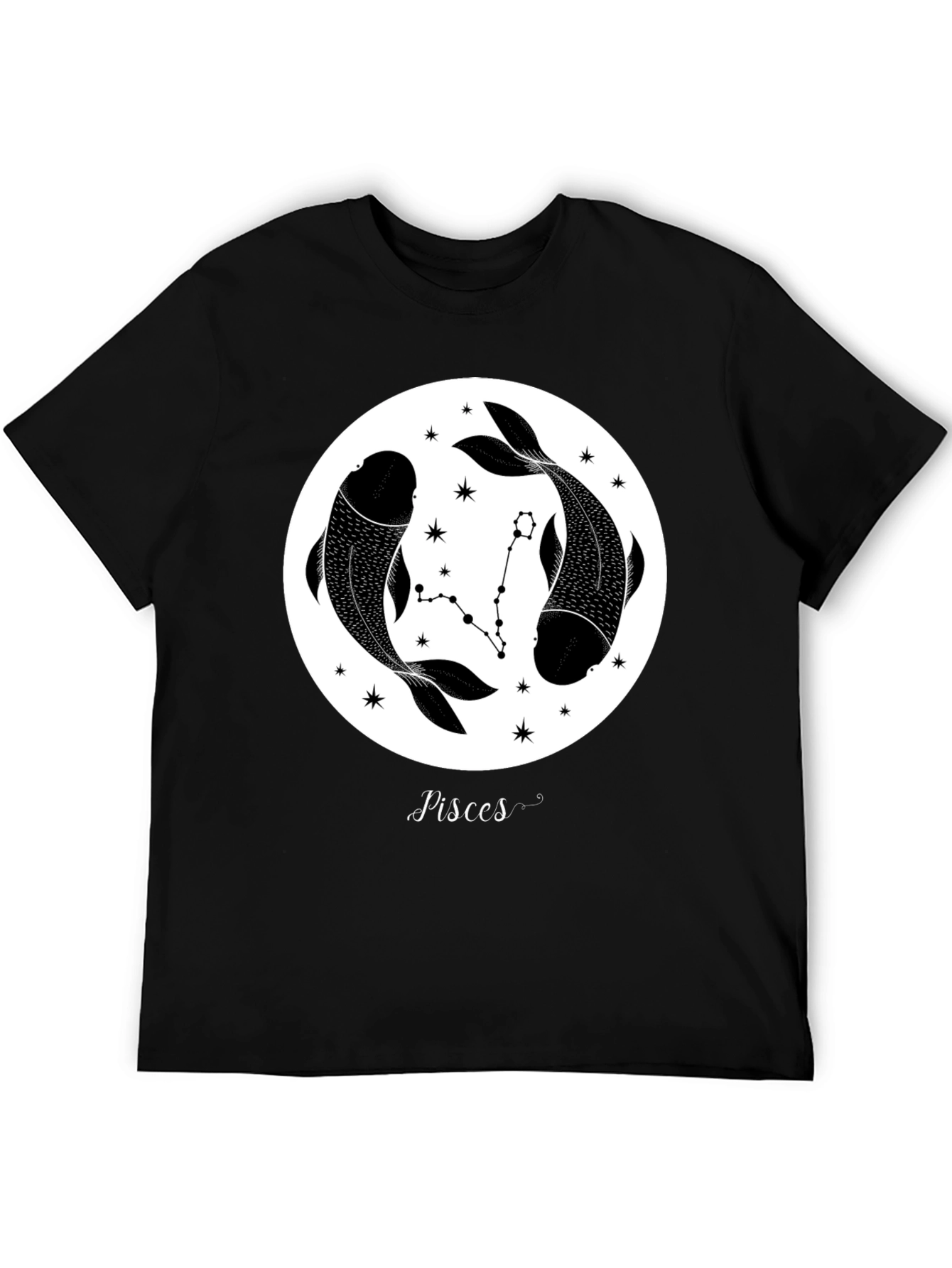 Black Pisces Zodiac Black Graphic Tee view 5