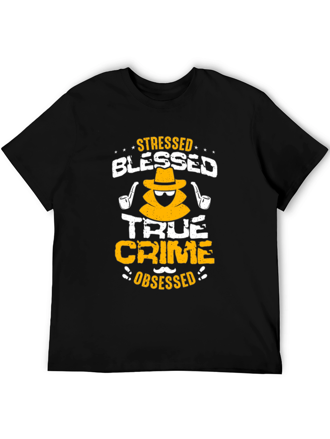 Black Stressed Blessed True Crime Obsessed T-Shirt view 5