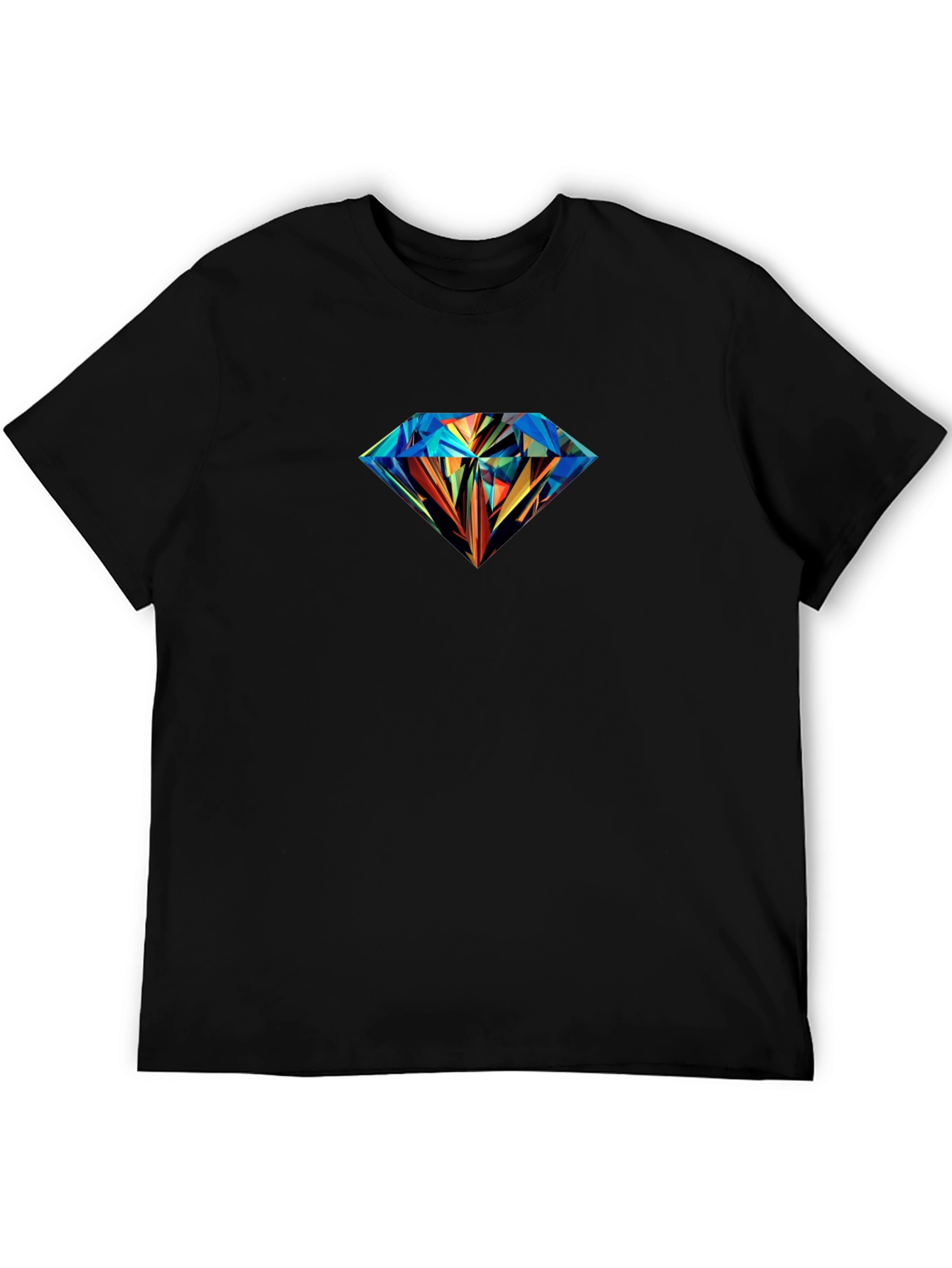 Men's Black T-Shirt with Diamond Graphic Print - 5