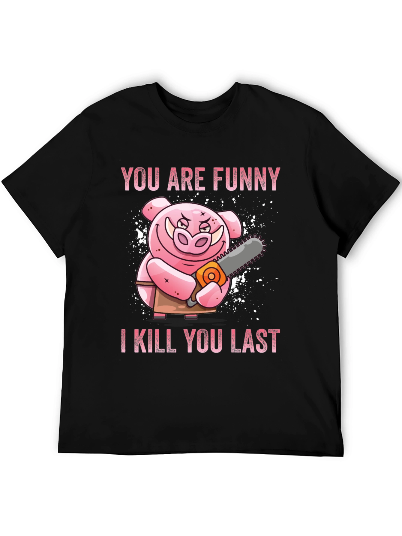 Black Funny Pig with Chainsaw Graphic Tee view 5