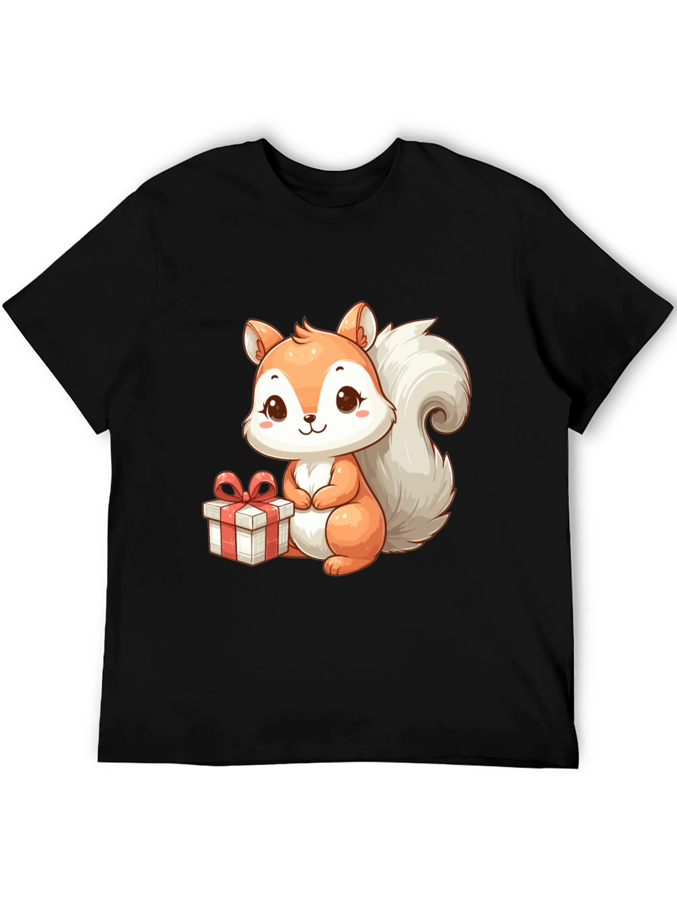 Black Cute Squirrel with Gift - Black T-Shirt view 5