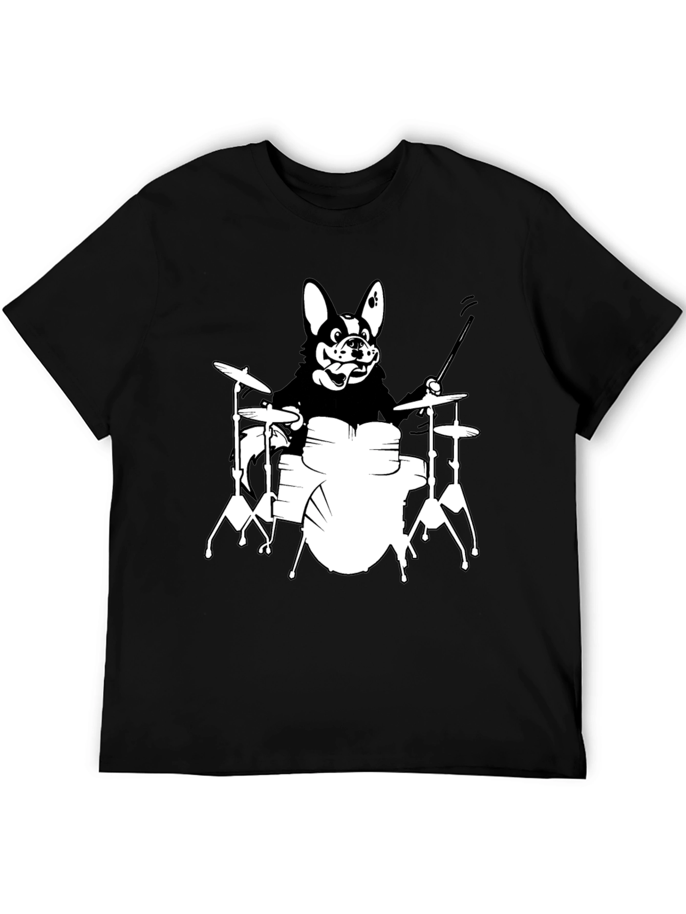 Black Dog Drummer Graphic T-Shirt - Black Unisex Tee view 5