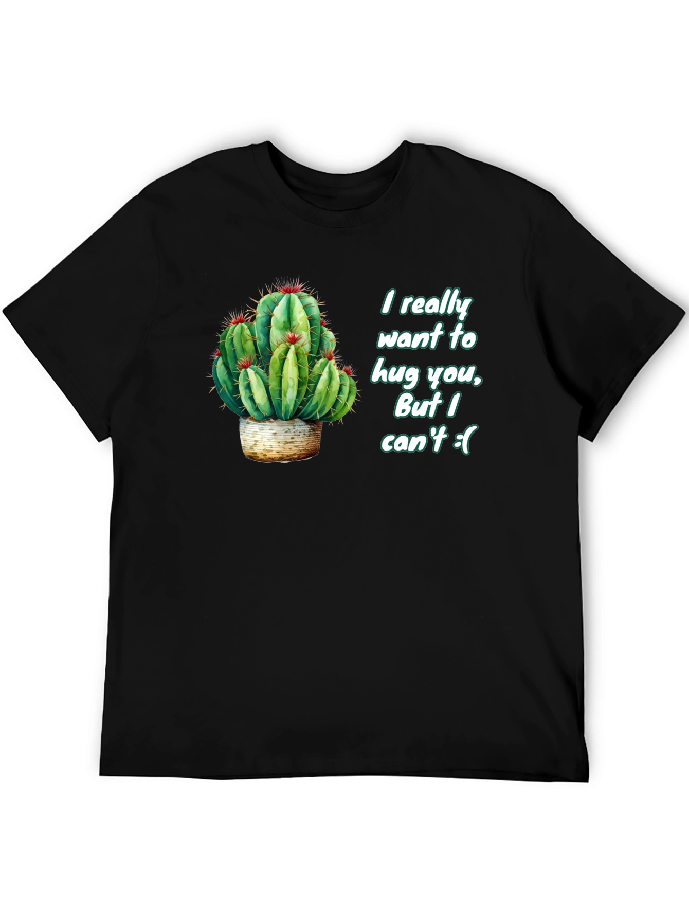 Black Cactus Hug Men's Black T-Shirt - Funny Graphic Tee view 5