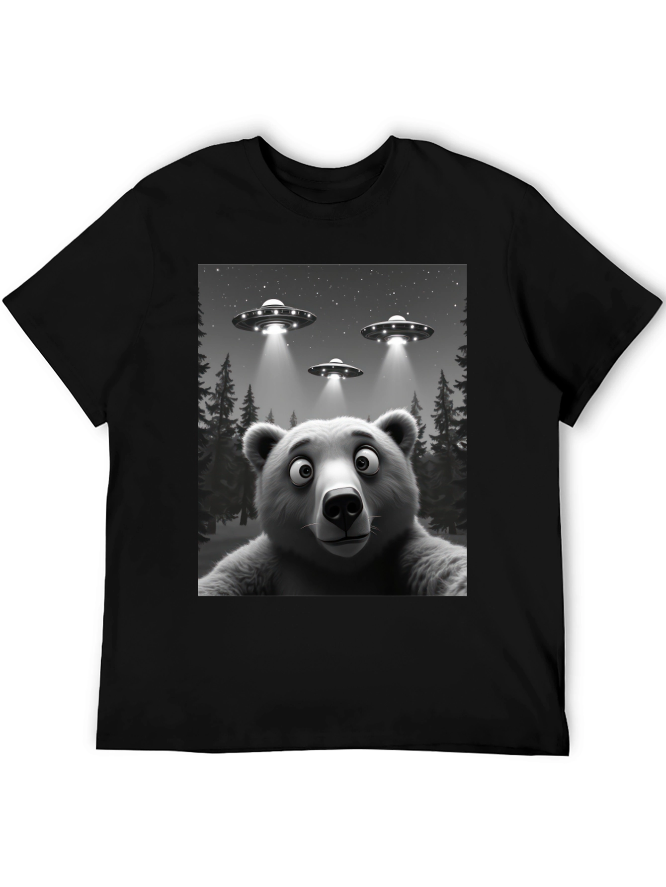 Black UFO Bear T-Shirt - Black Cotton Novelty Tee view 5