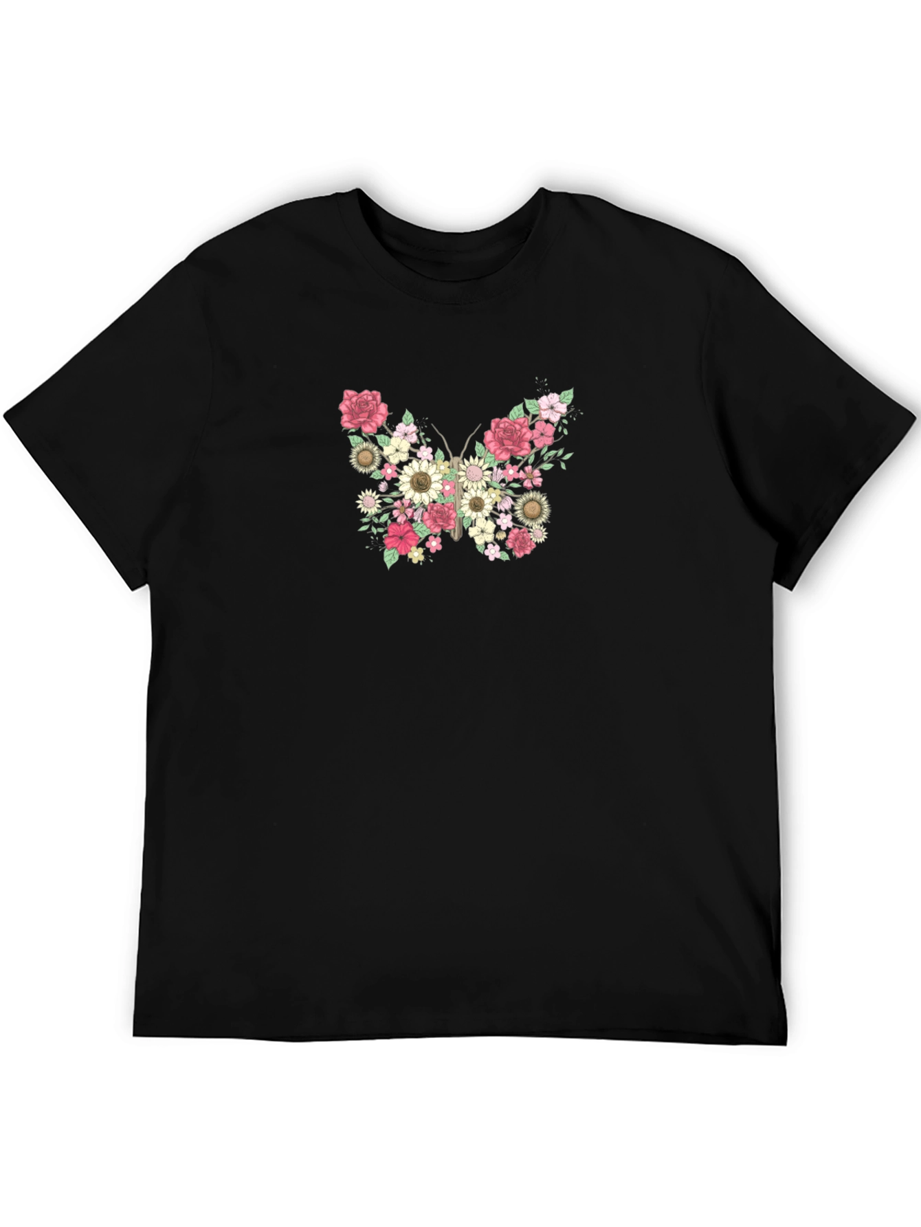 Black Floral Butterfly Graphic Tee - Stylish Black T-Shirt view 5