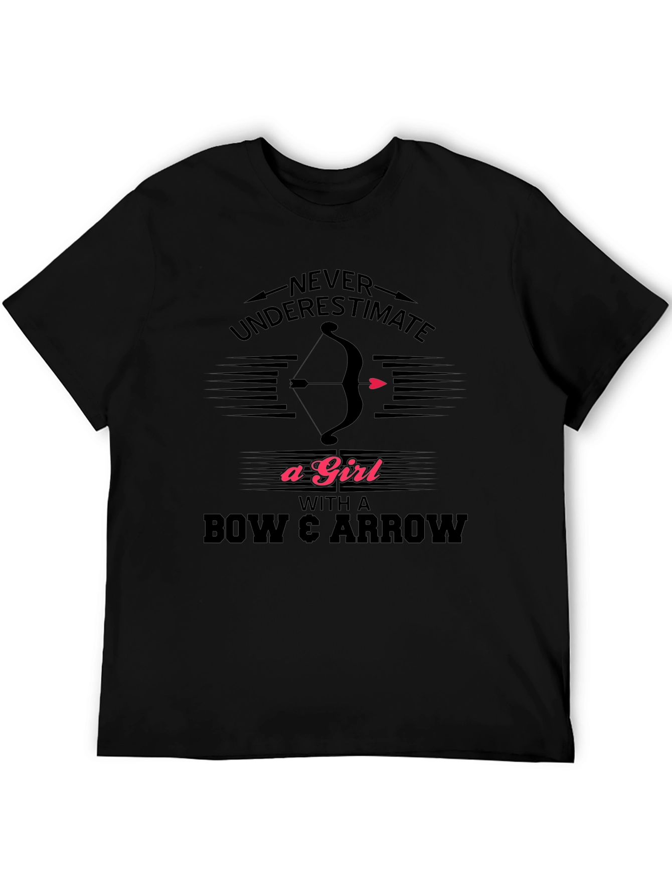 Black Never Underestimate A Girl Bow Arrow T-Shirt view 5