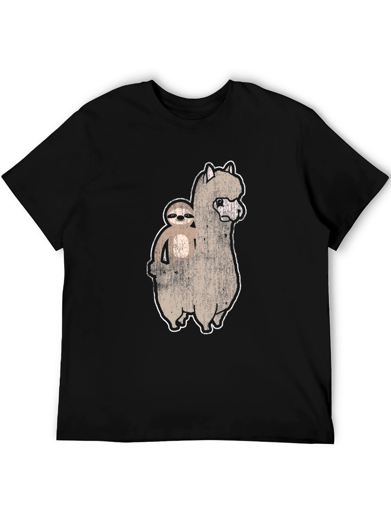 Black Sloth Riding Alpaca T-Shirt Funny Graphic Tee view 5