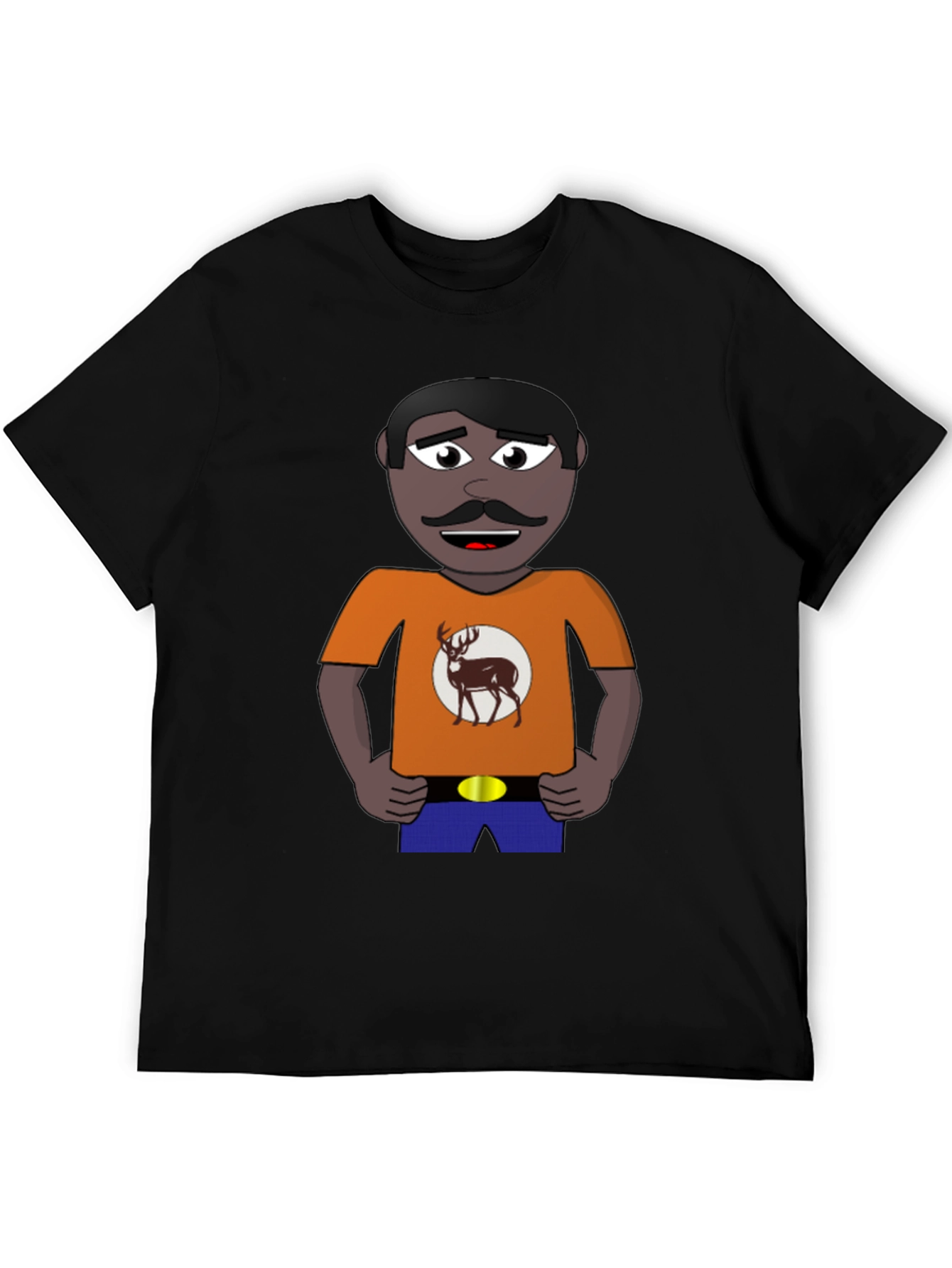 Black Cartoon Man with Deer Graphic T-Shirt view 5