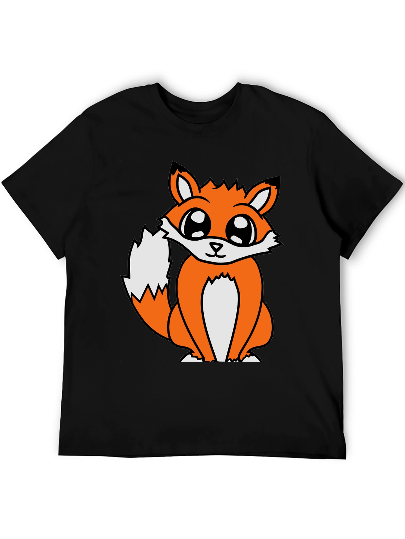 Black Cute Cartoon Fox Graphic T-Shirt - Black view 5