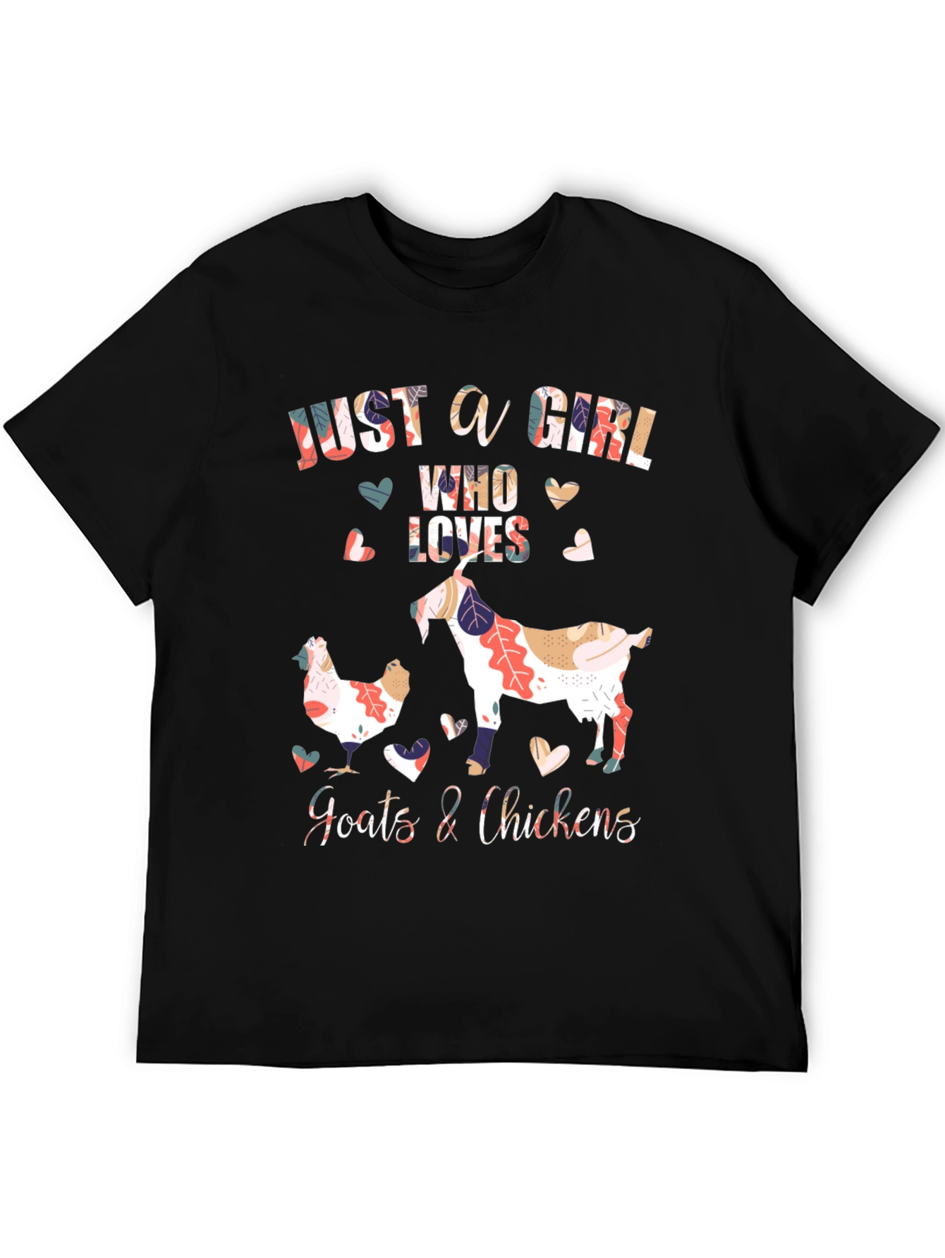 Black Just A Girl Who Loves Goats & Chickens Graphic T-Shirt view 5