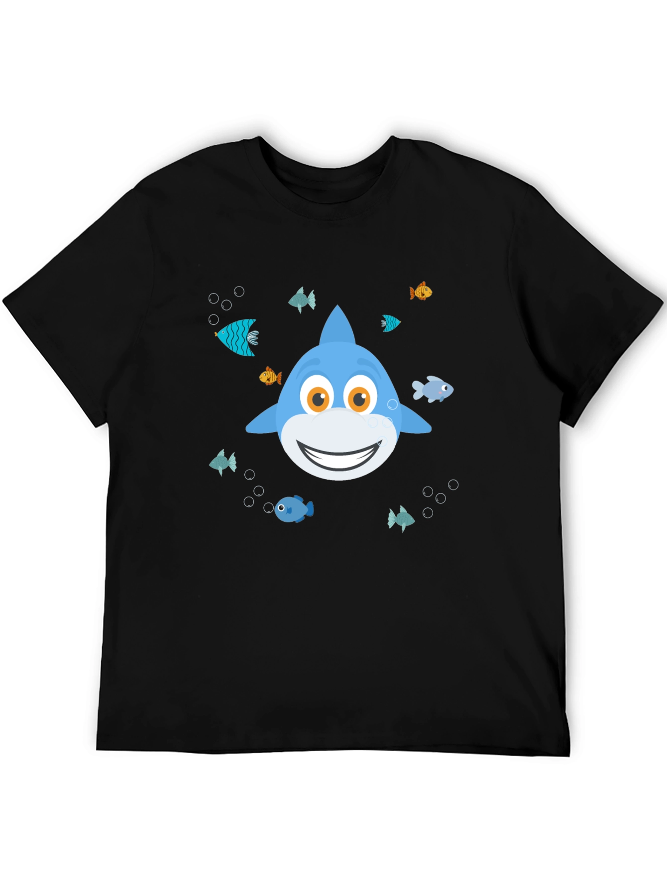 Black Cute Cartoon Shark Graphic T-Shirt - Black view 5