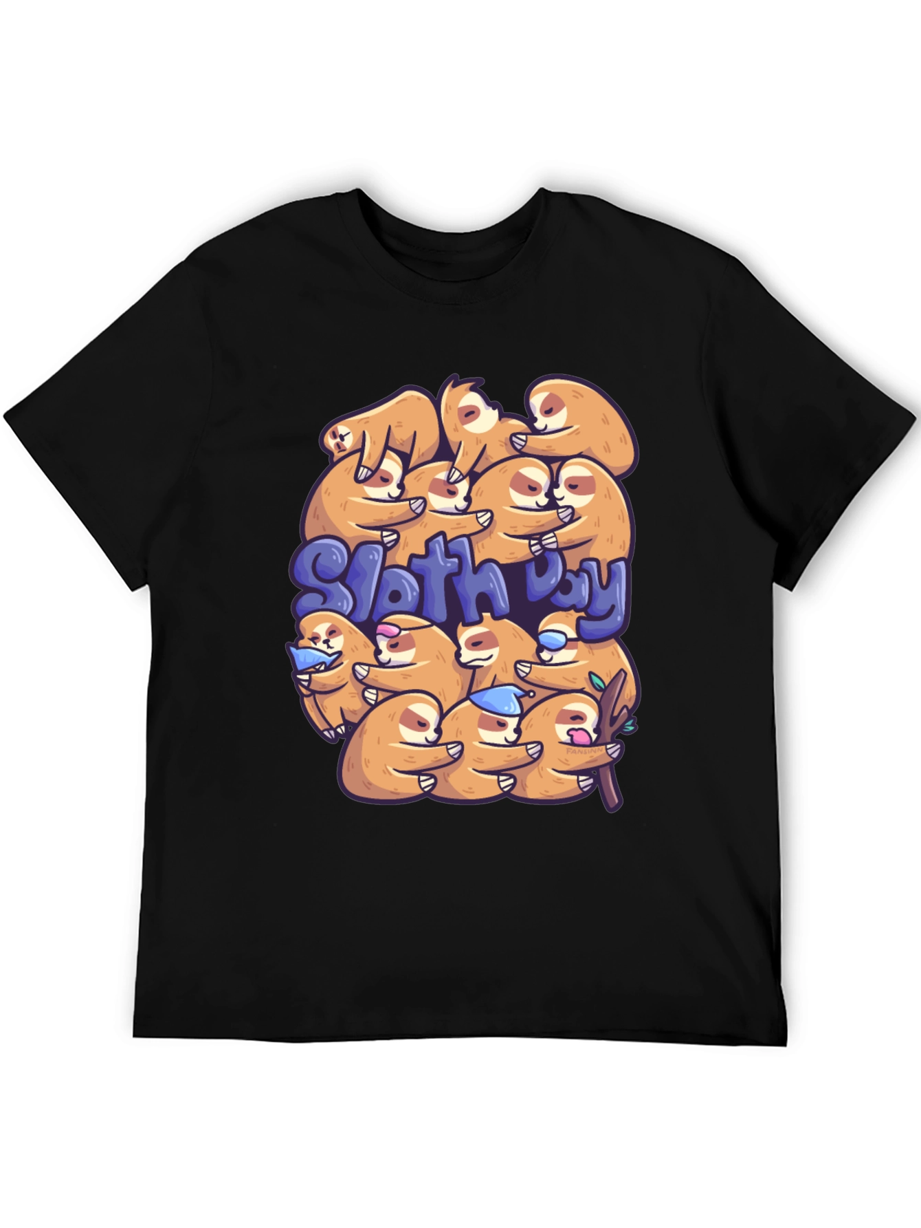 Black Cute Sloth Day T-Shirt view 5