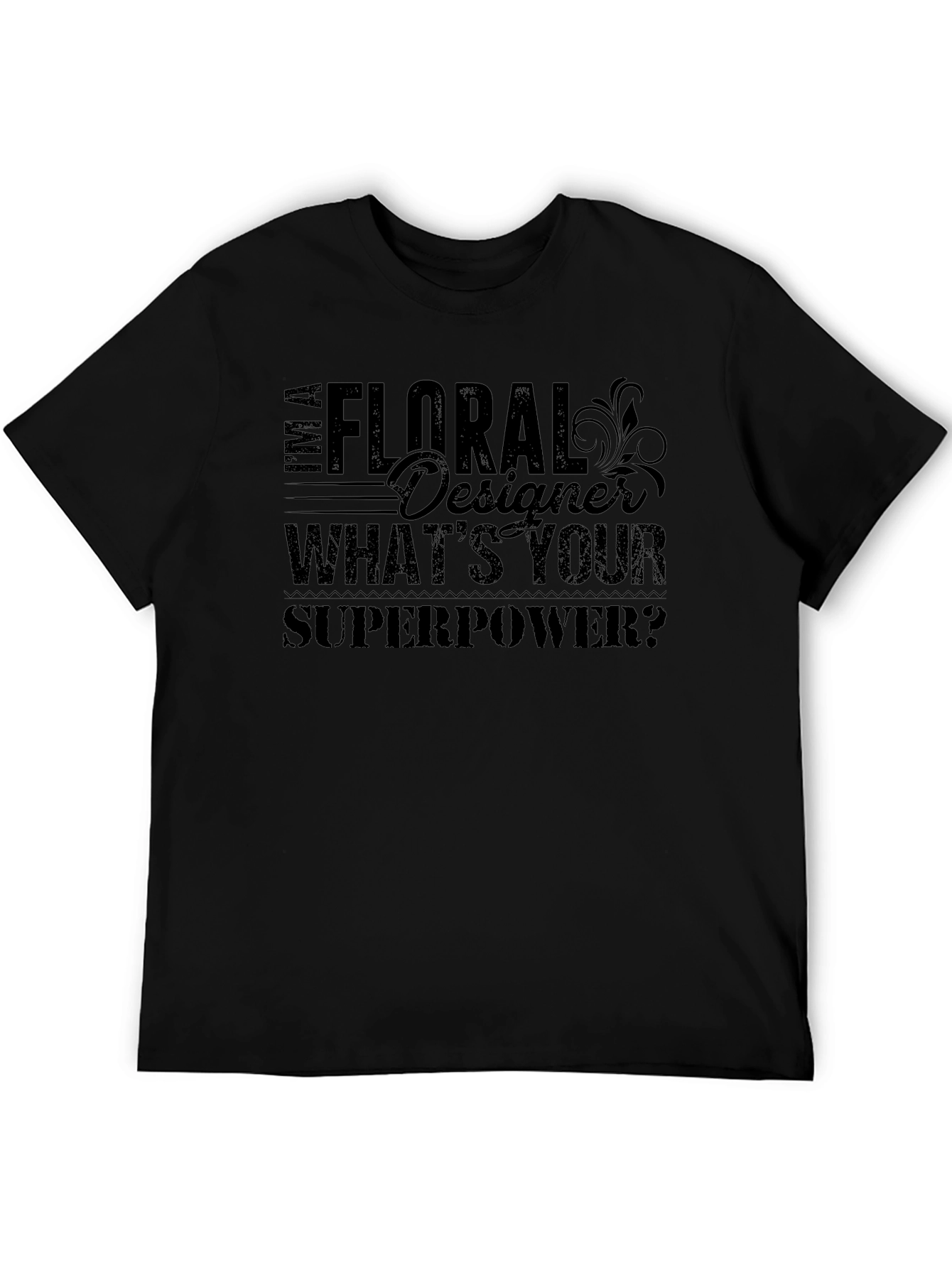 Black Floral Designer Superpower Black T-Shirt view 5