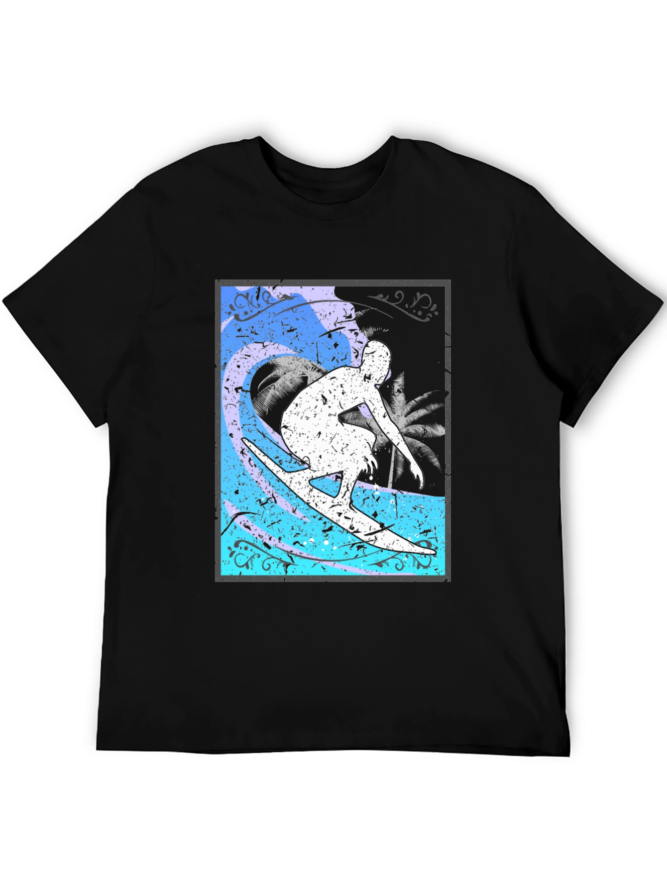 Black Surfer Graphic T-Shirt - Black Cotton Blend view 5