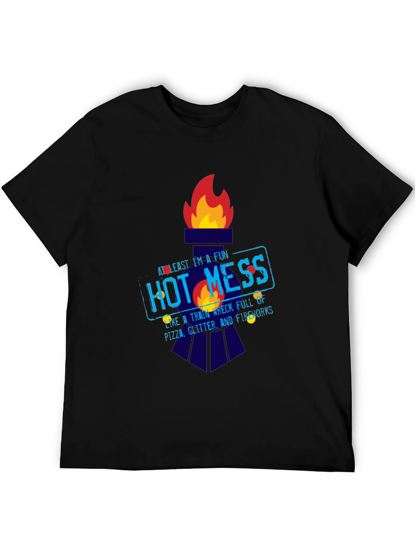Black Fun Hot Mess Graphic Tee - Pizza Glitter Fireworks view 5
