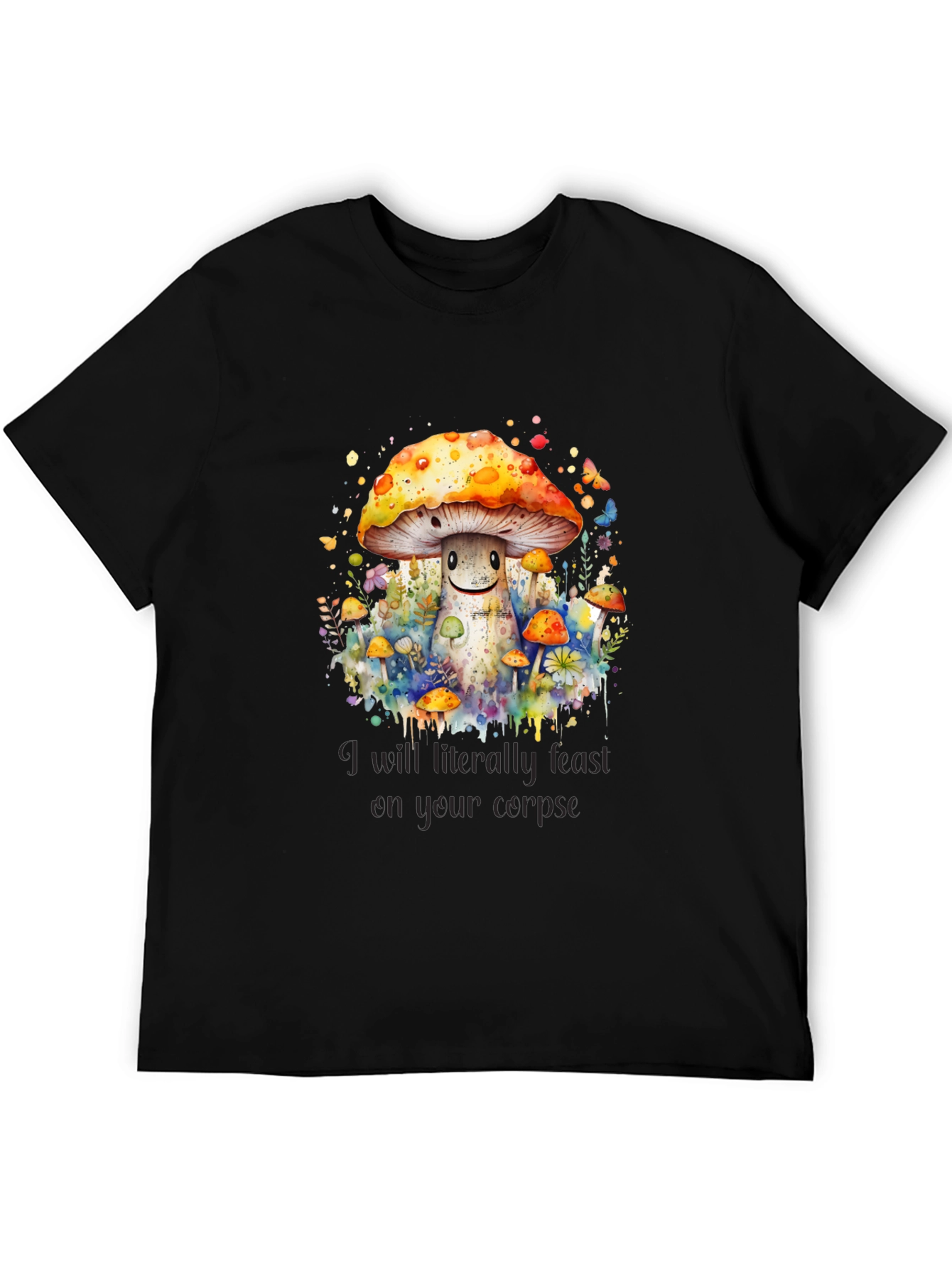 Black Mushroom Corpse Feast Tee - Black Graphic T-Shirt view 5