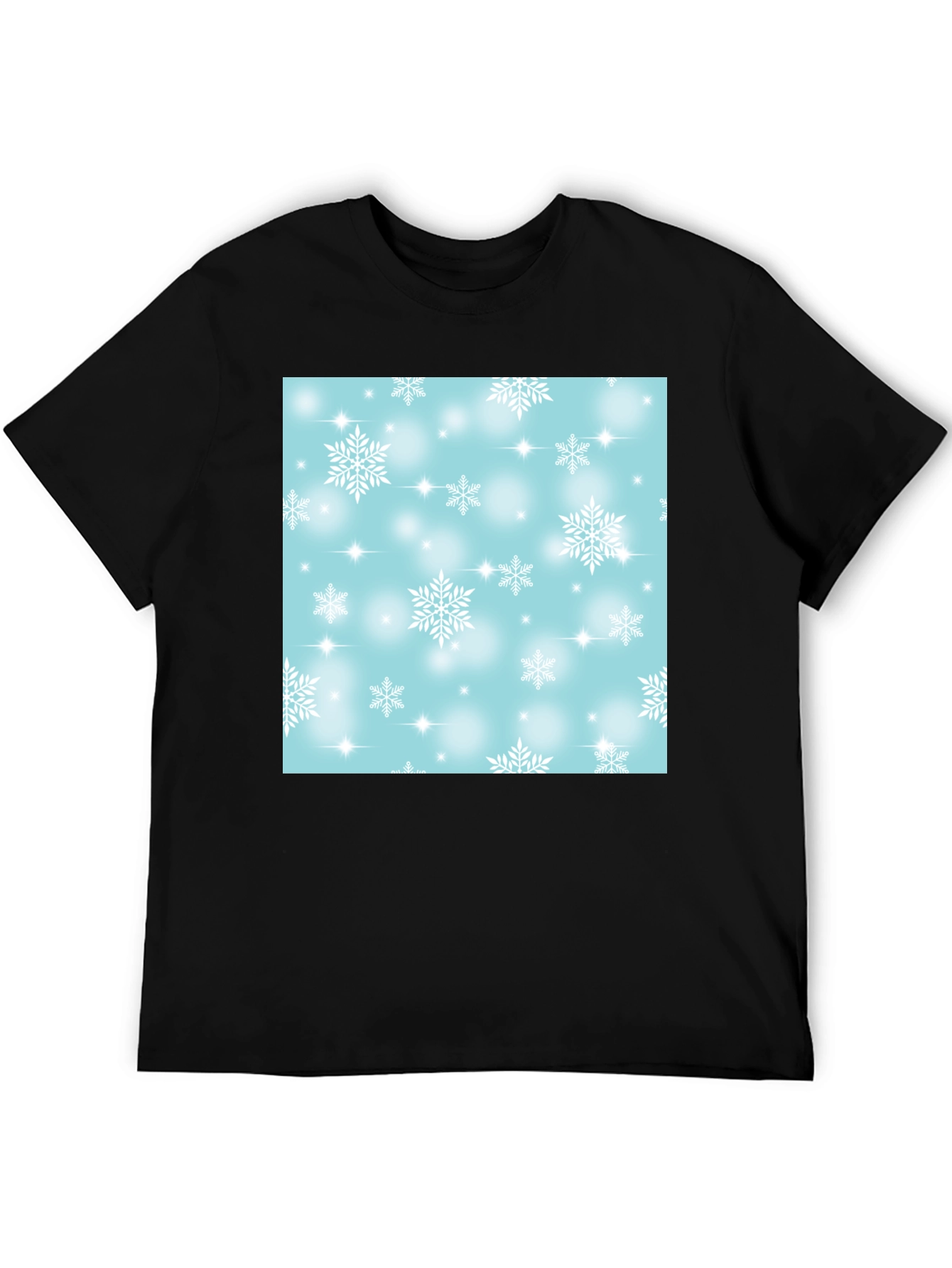 Black Snowflake Pattern T-Shirt - Winter Festive Tee view 5