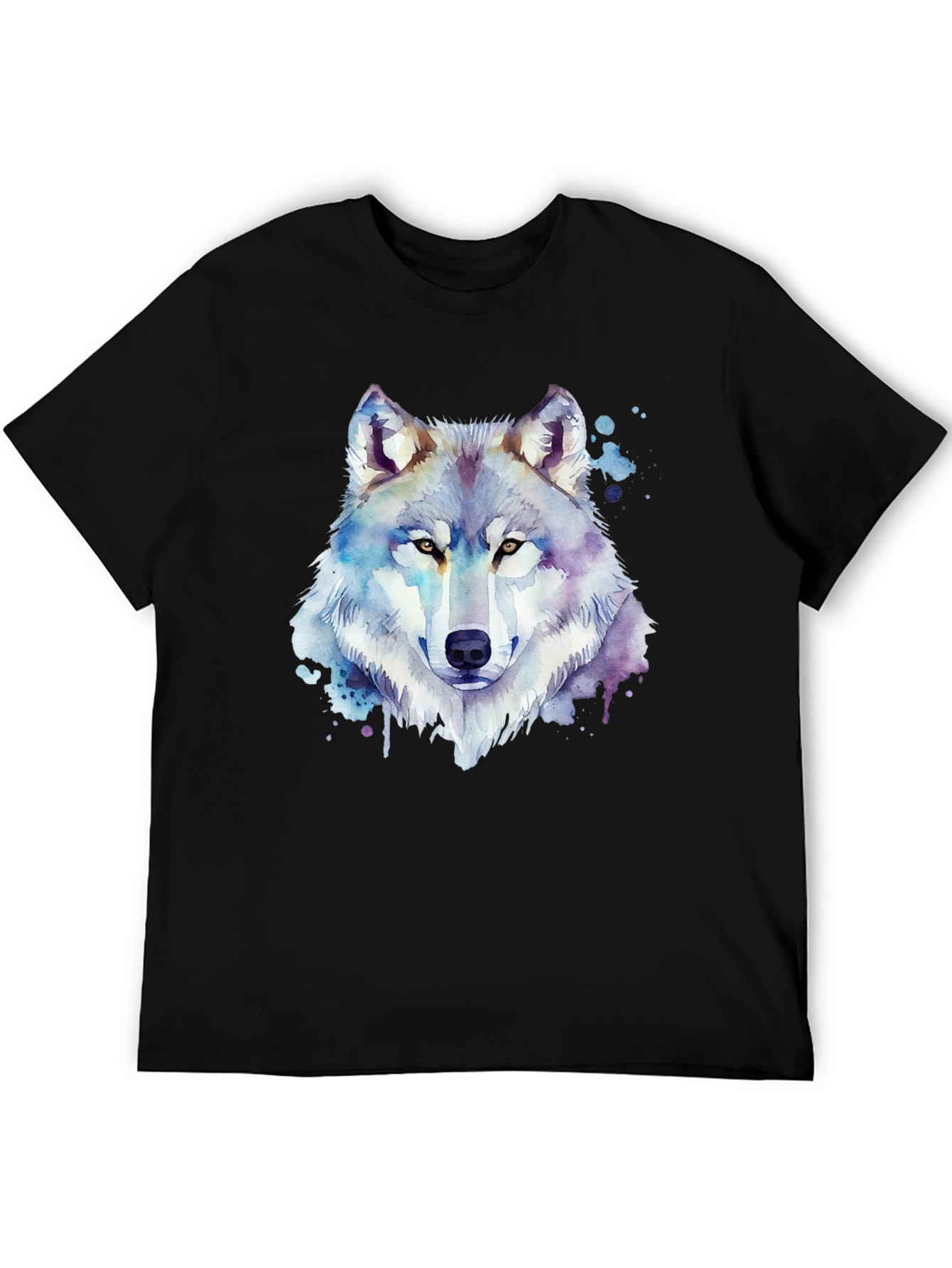 Black Watercolor Wolf Graphic Black T-Shirt view 5