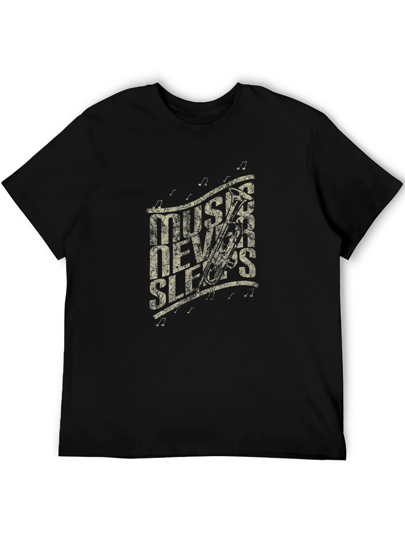 Black Music Never Sleeps Graphic Print Black T-Shirt view 5
