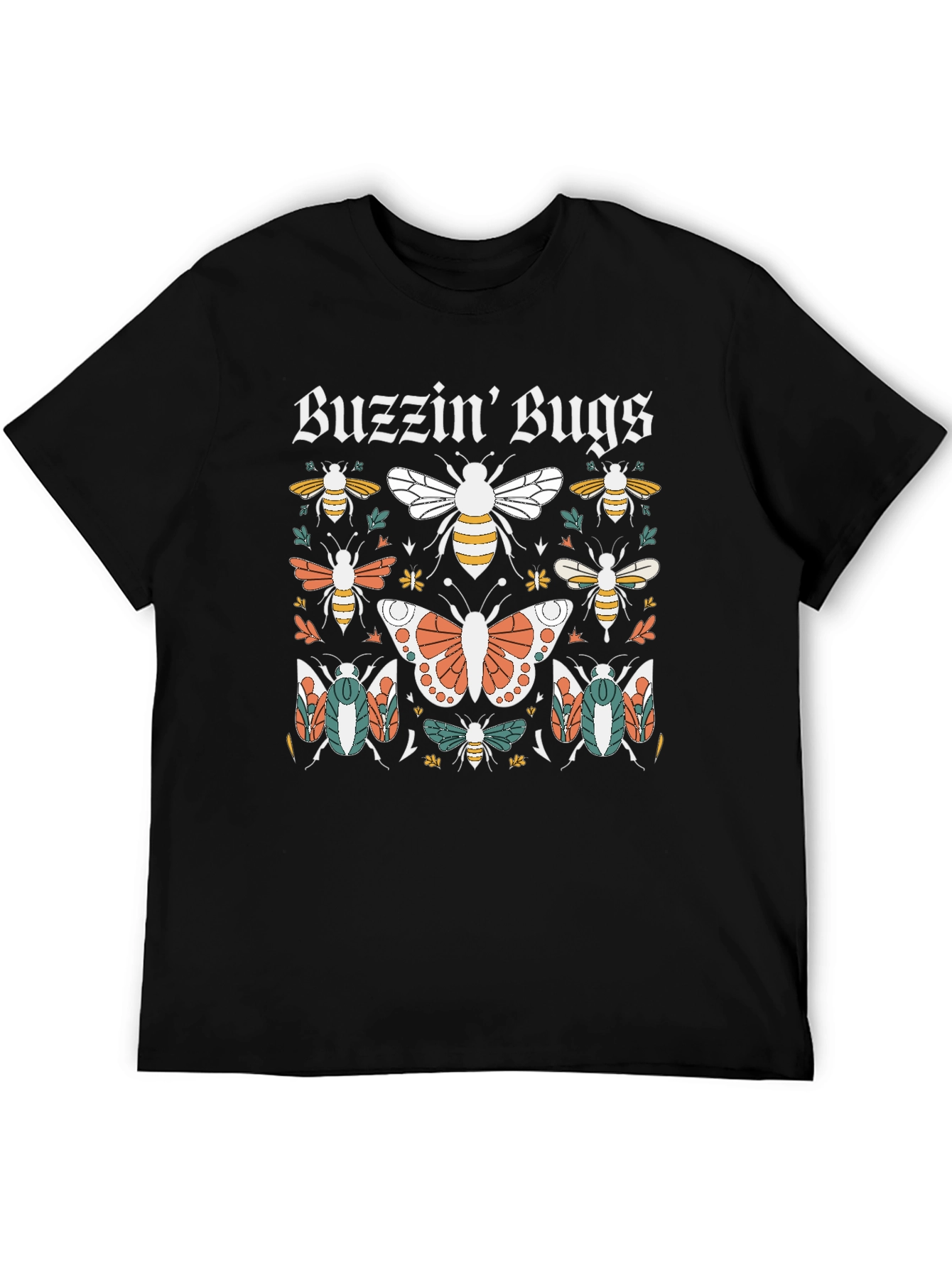 Black Buzzin' Bugs Graphic Tee - Black Cotton T-Shirt view 5