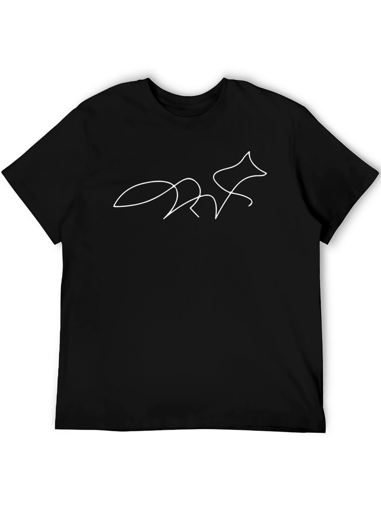 Black Minimalist Fox Graphic Black T-Shirt view 5