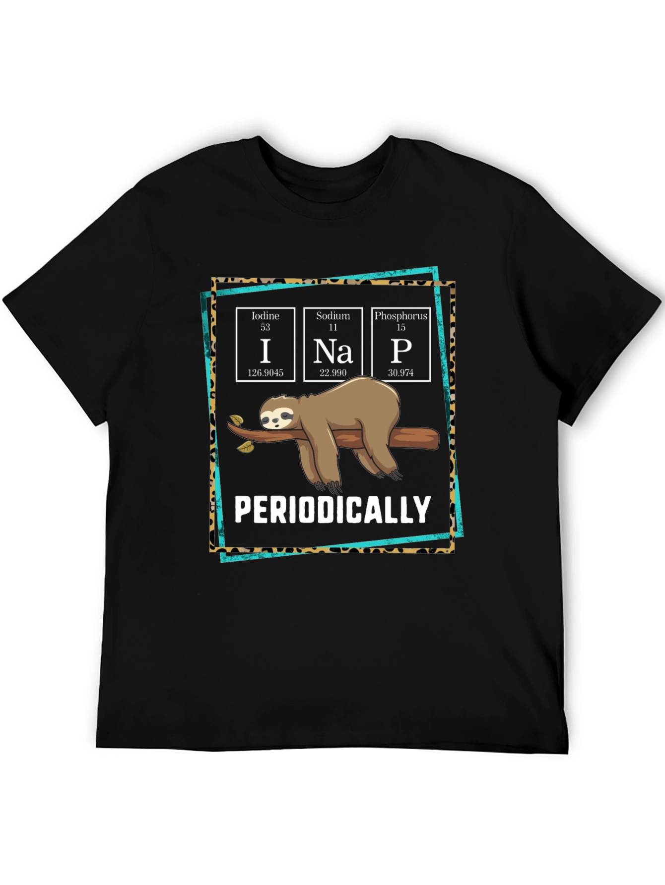Black Funny Periodic Table Sloth T-Shirt view 5