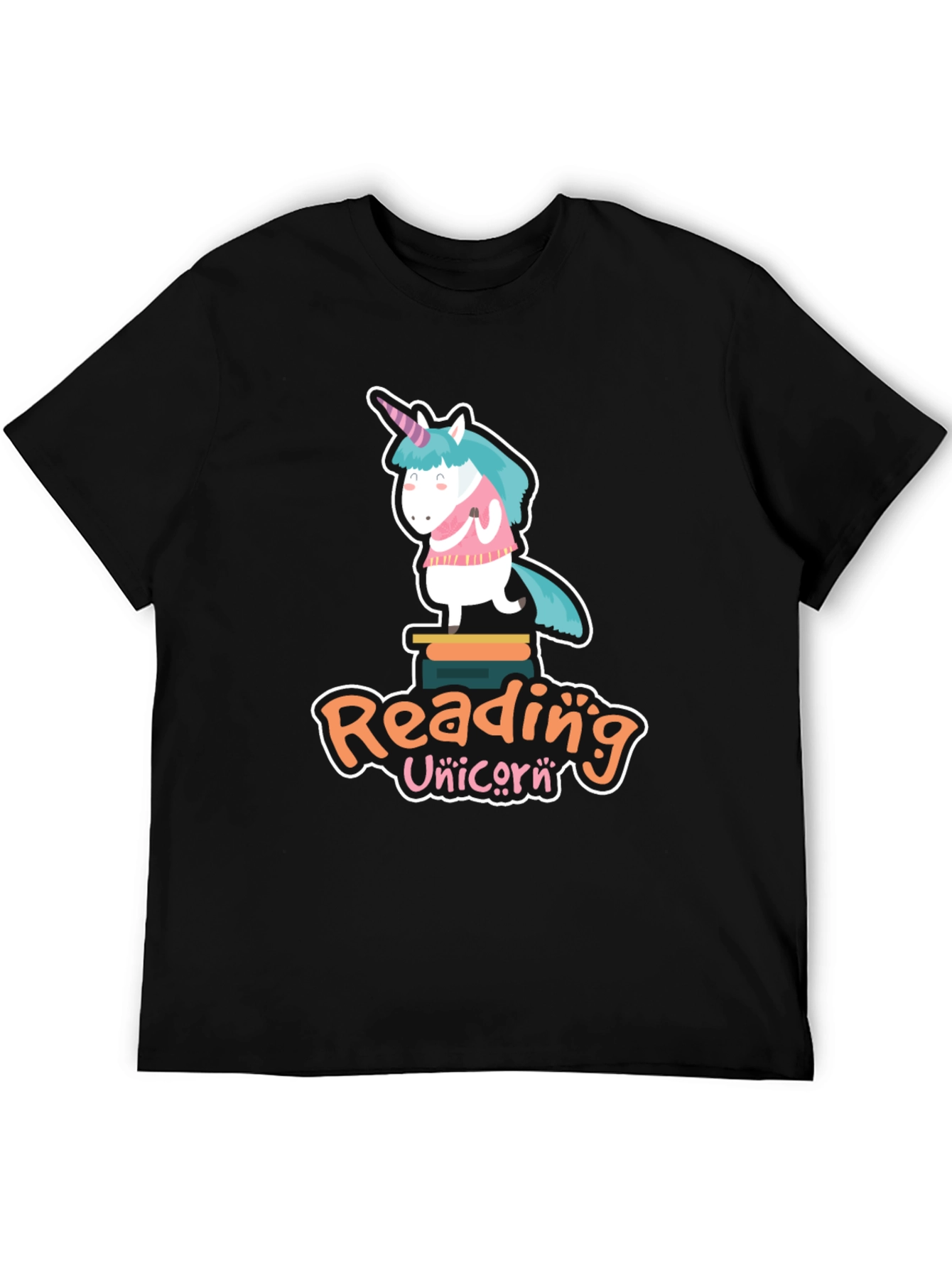 Black Reading Unicorn T-Shirt - Black Cotton Tee view 5