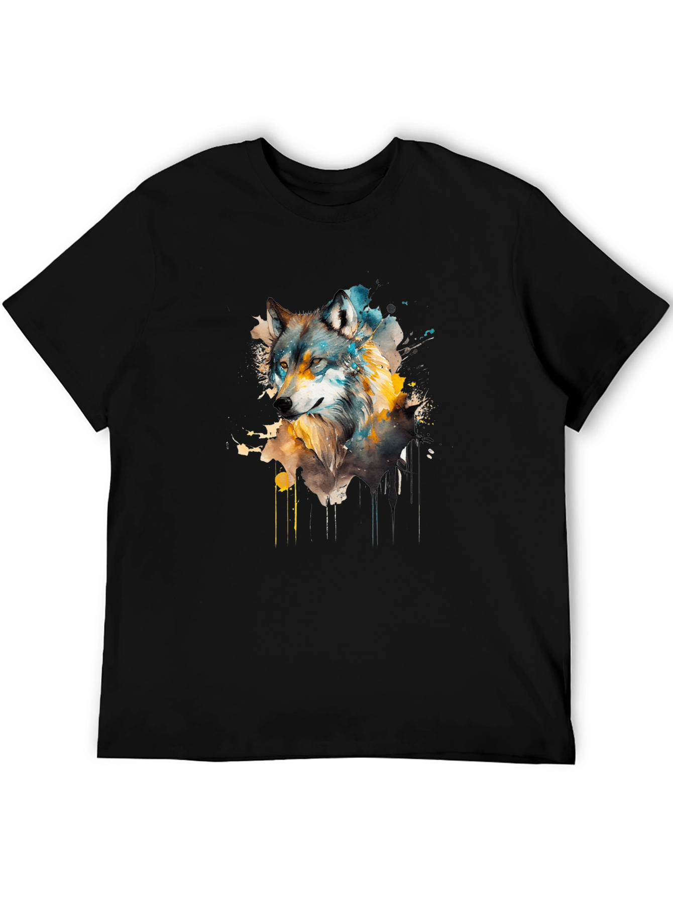 Black Watercolor Wolf Graphic Tee - Unisex Black T-Shirt view 5
