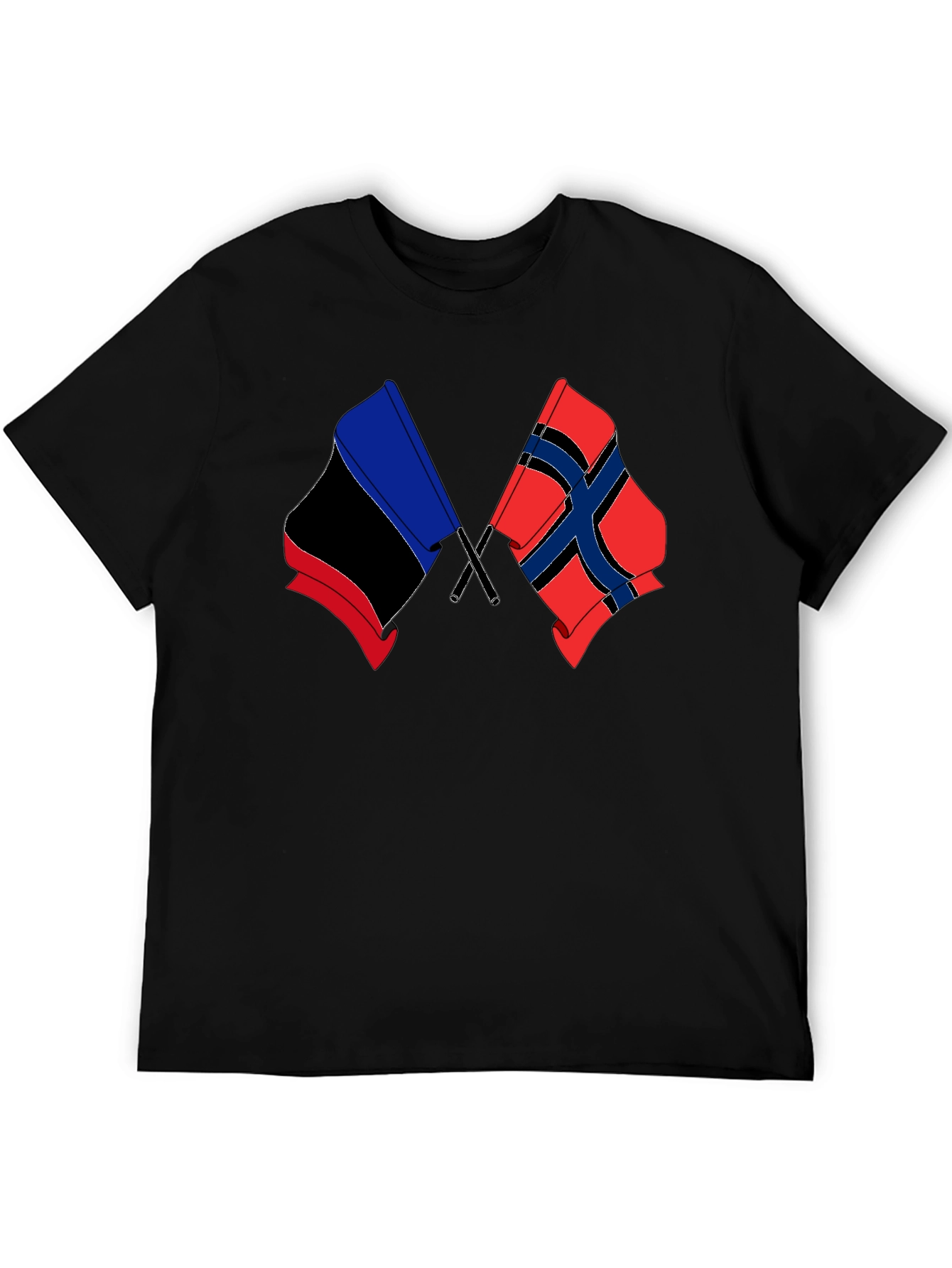 Black Dual Flag Graphic Tee - Black Cotton Blend Shirt view 5