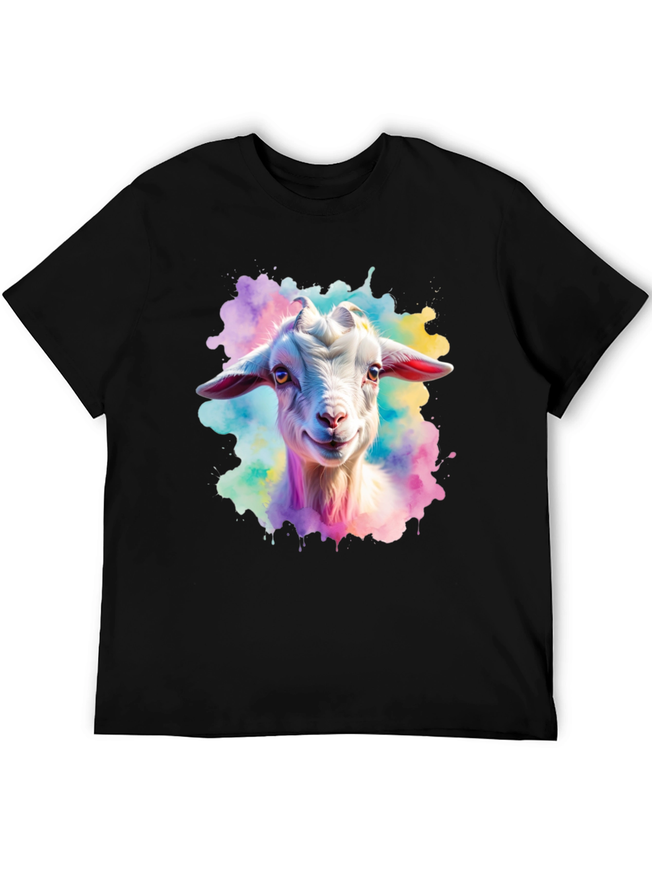 Black Goat Watercolor Graphic Print Black T-Shirt view 5
